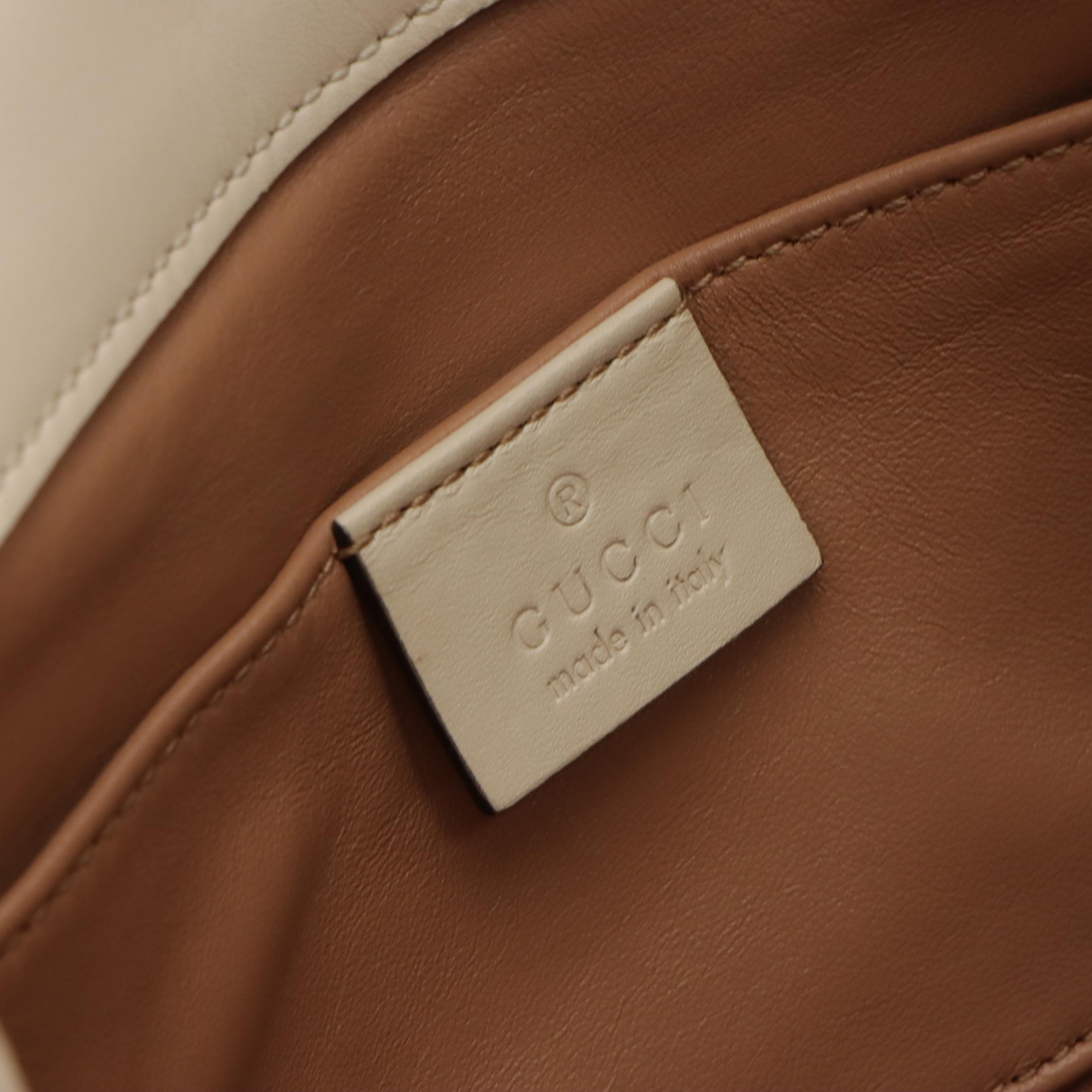 Gucci Queen Margaret Broadway Bee Embellished 2Way Bag in Ivory Calfskin Leather