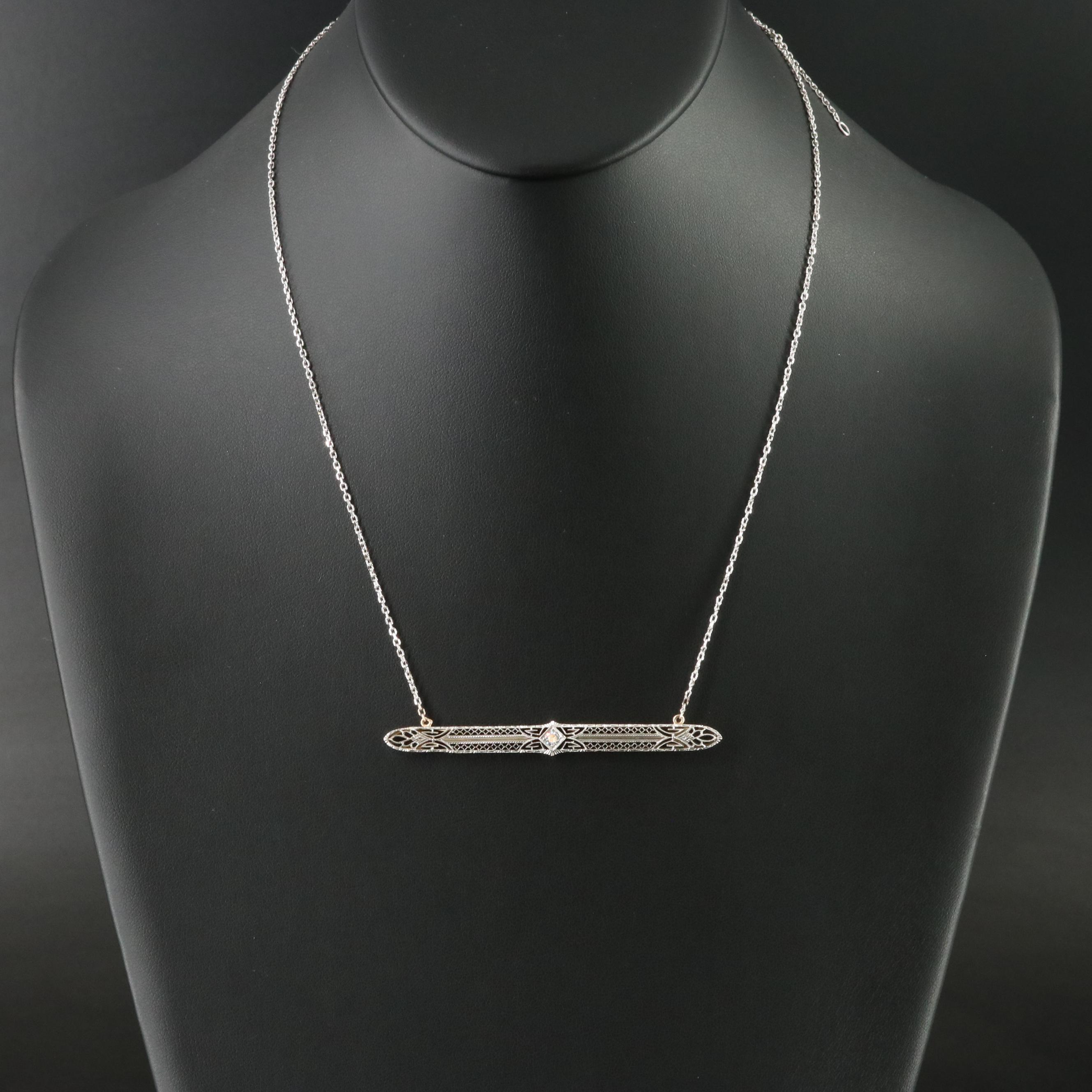 Platinum and 14K 0.10 CT Diamond Necklace