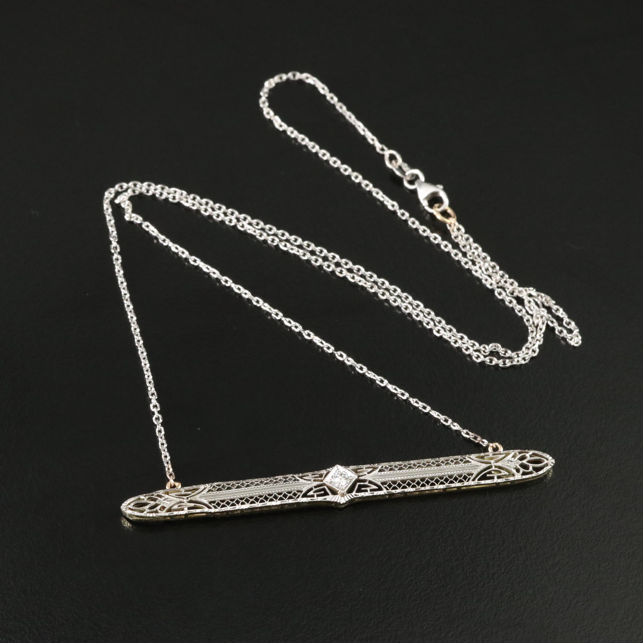 Platinum and 14K 0.10 CT Diamond Necklace