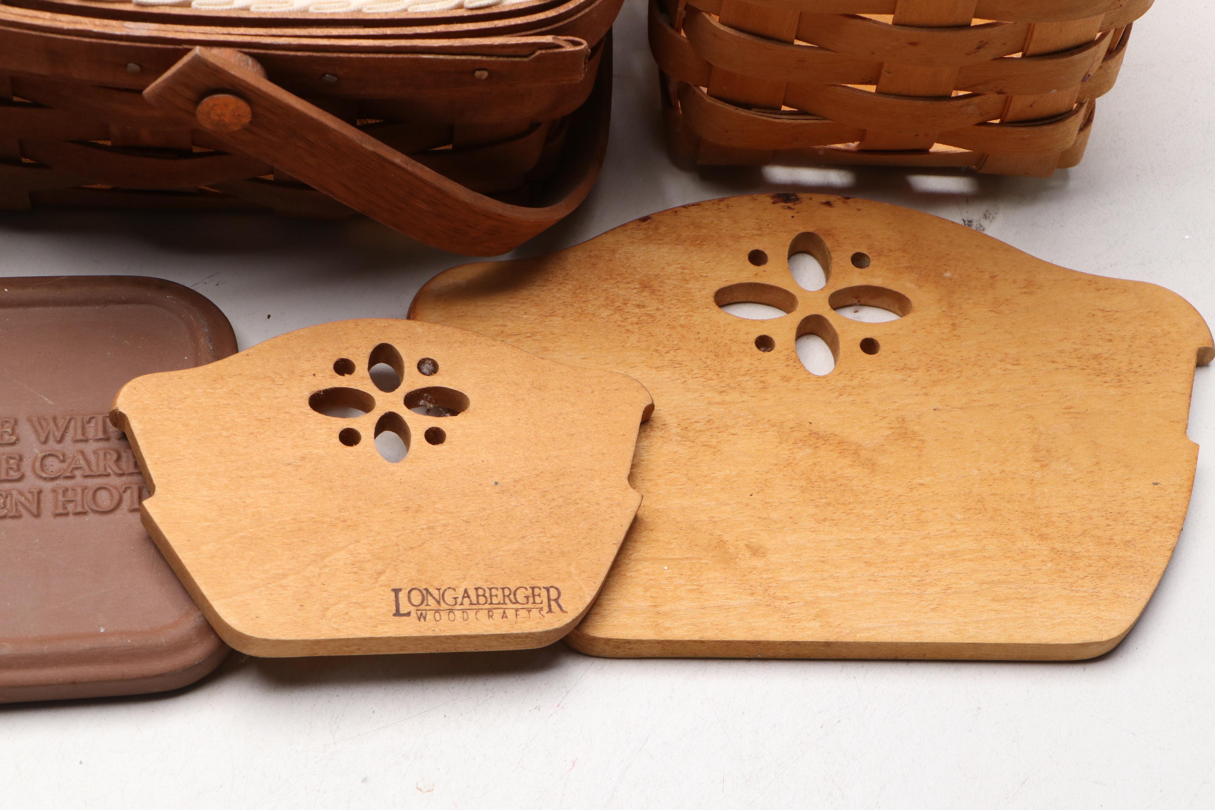 Longaberger and Other Wooden Baskets with Plastic and Fabric Insterts