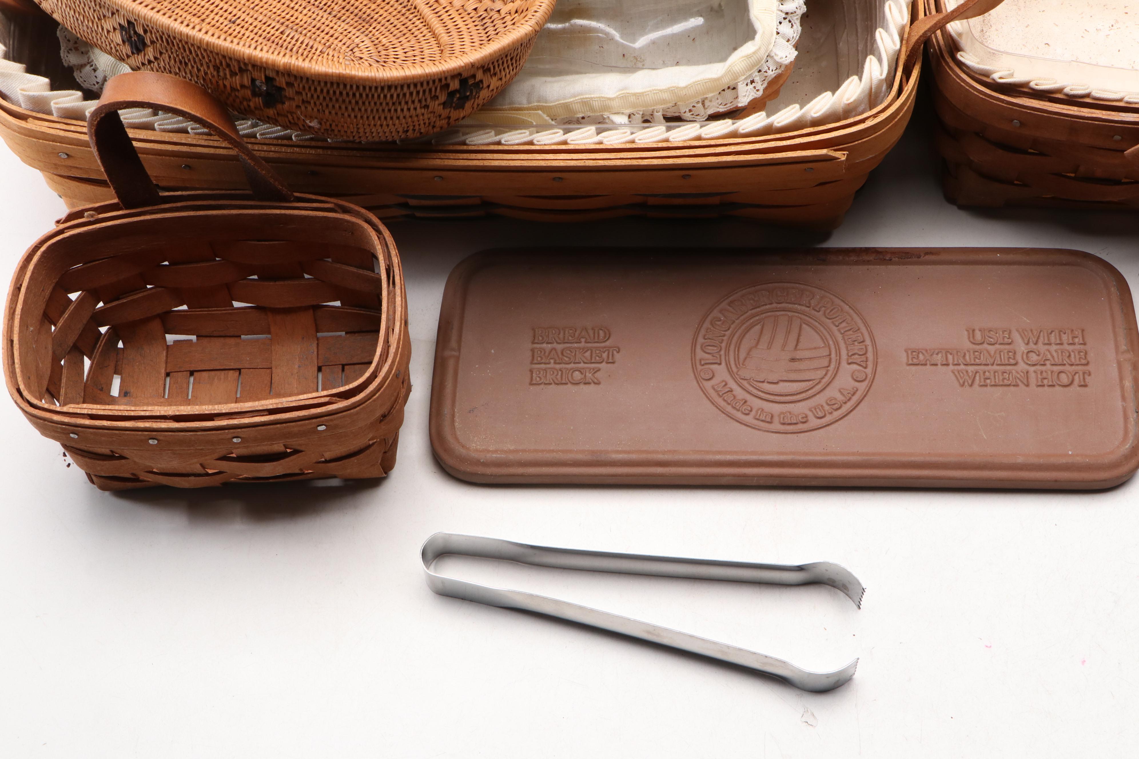 Longaberger and Other Wooden Baskets with Plastic and Fabric Insterts