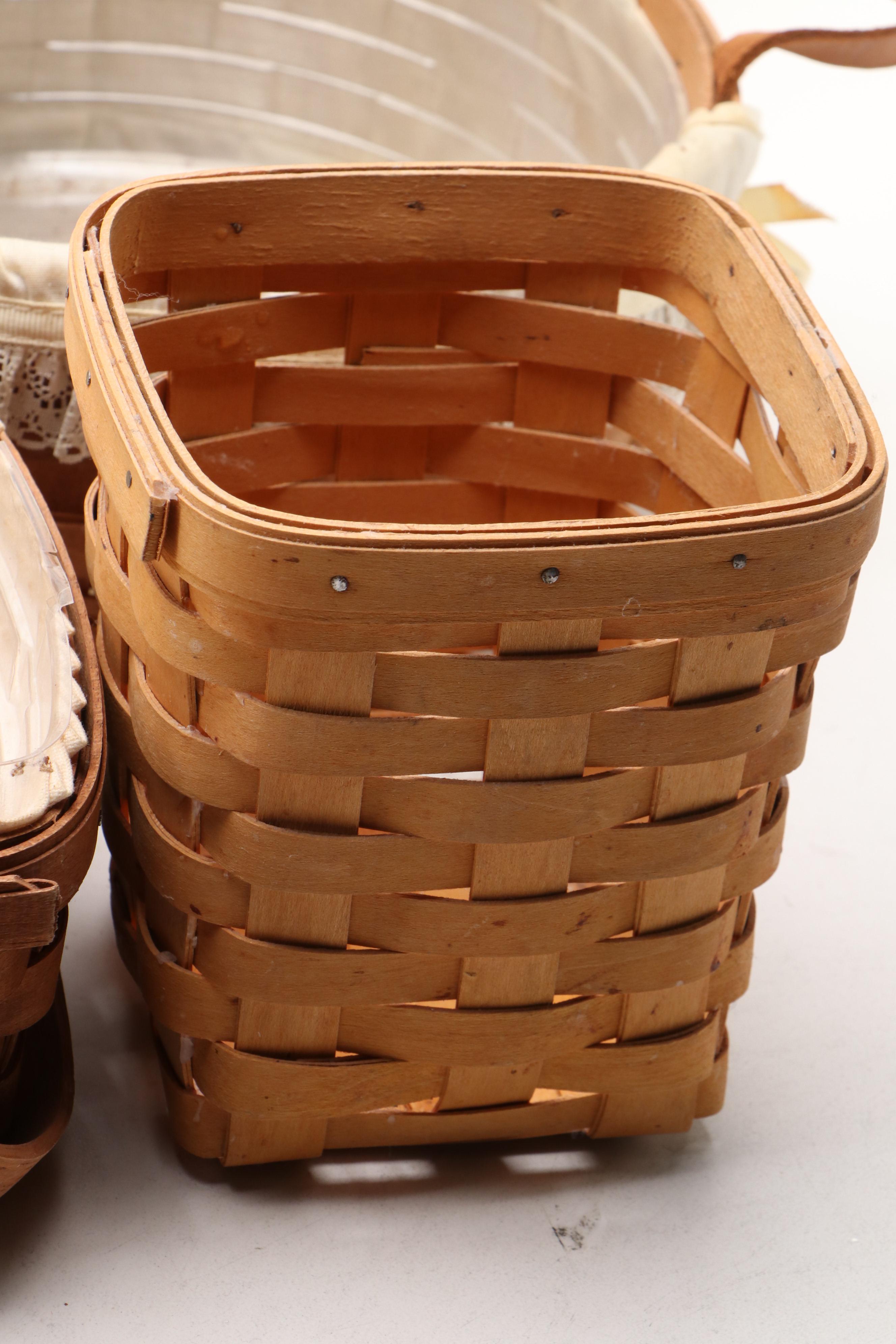 Longaberger and Other Wooden Baskets with Plastic and Fabric Insterts