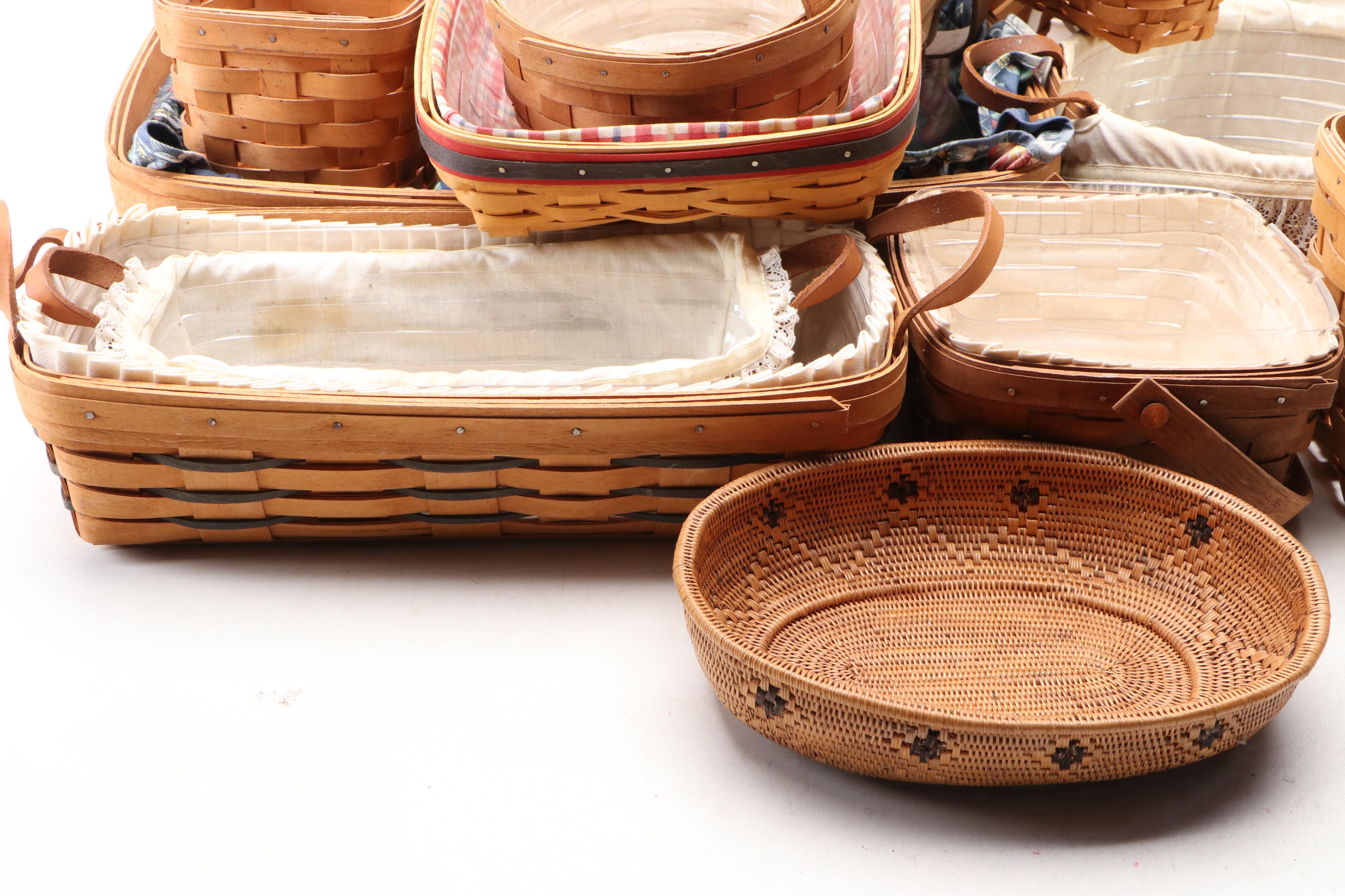 Longaberger and Other Wooden Baskets with Plastic and Fabric Insterts
