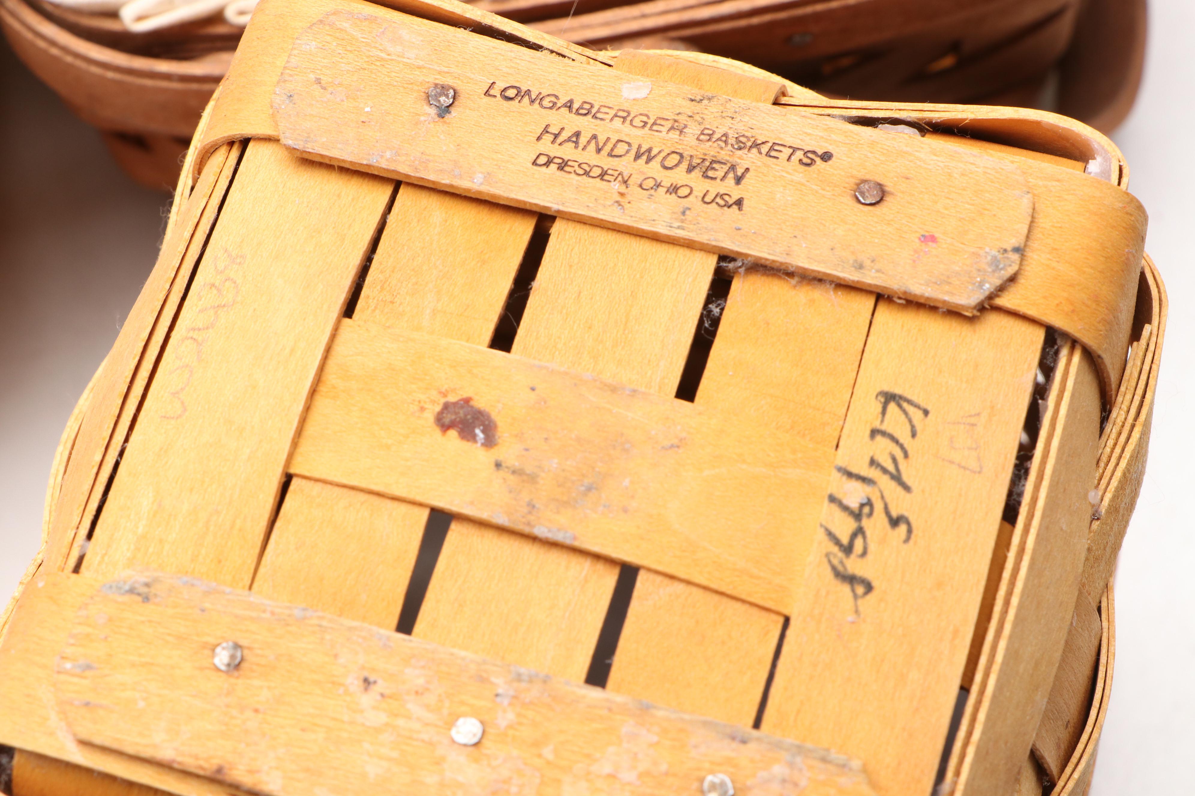 Longaberger and Other Wooden Baskets with Plastic and Fabric Insterts