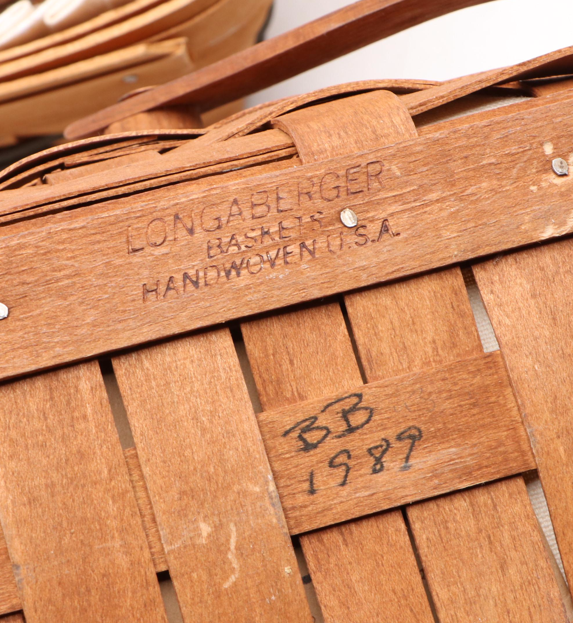 Longaberger and Other Wooden Baskets with Plastic and Fabric Insterts