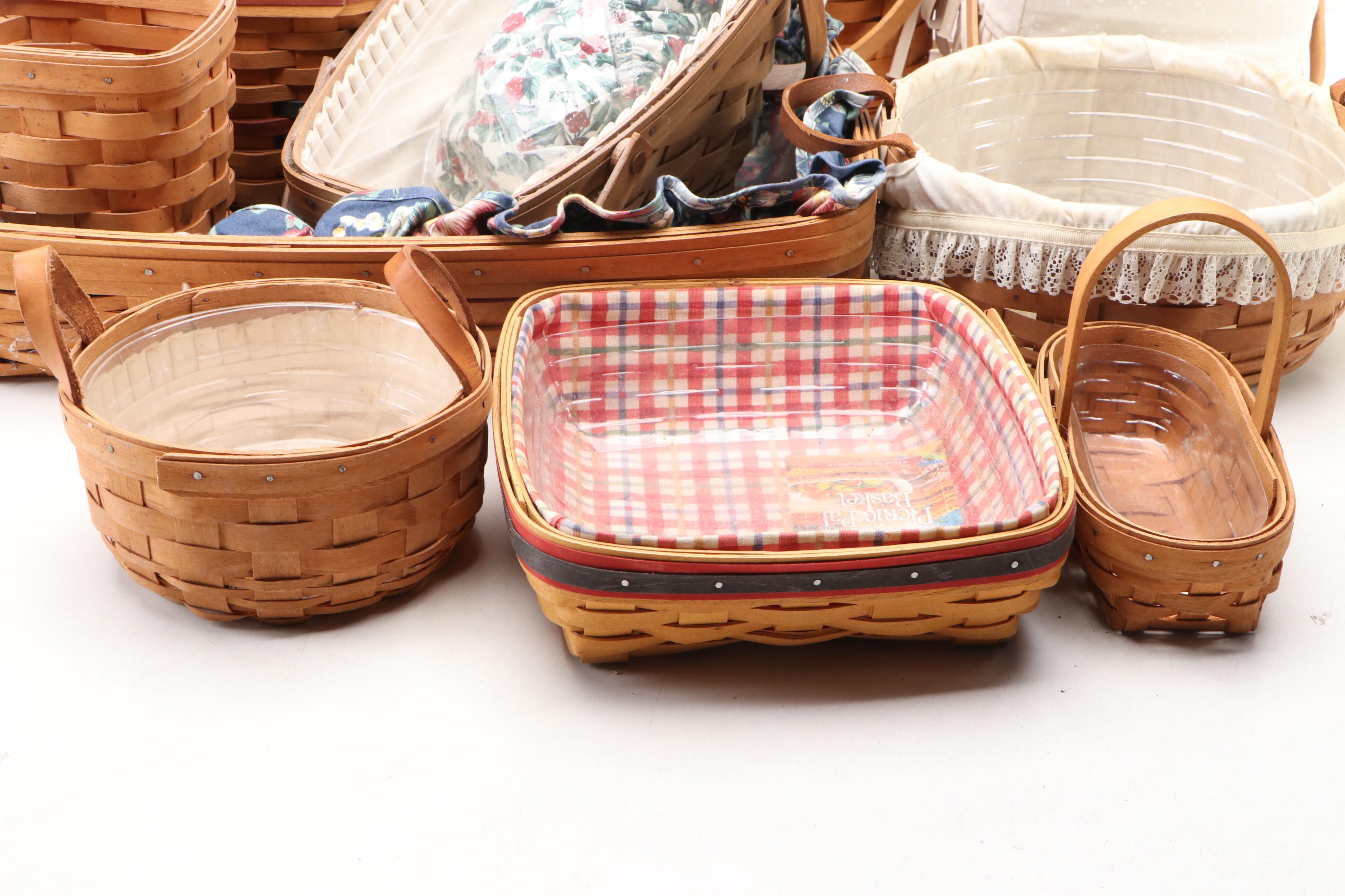 Longaberger and Other Wooden Baskets with Plastic and Fabric Insterts