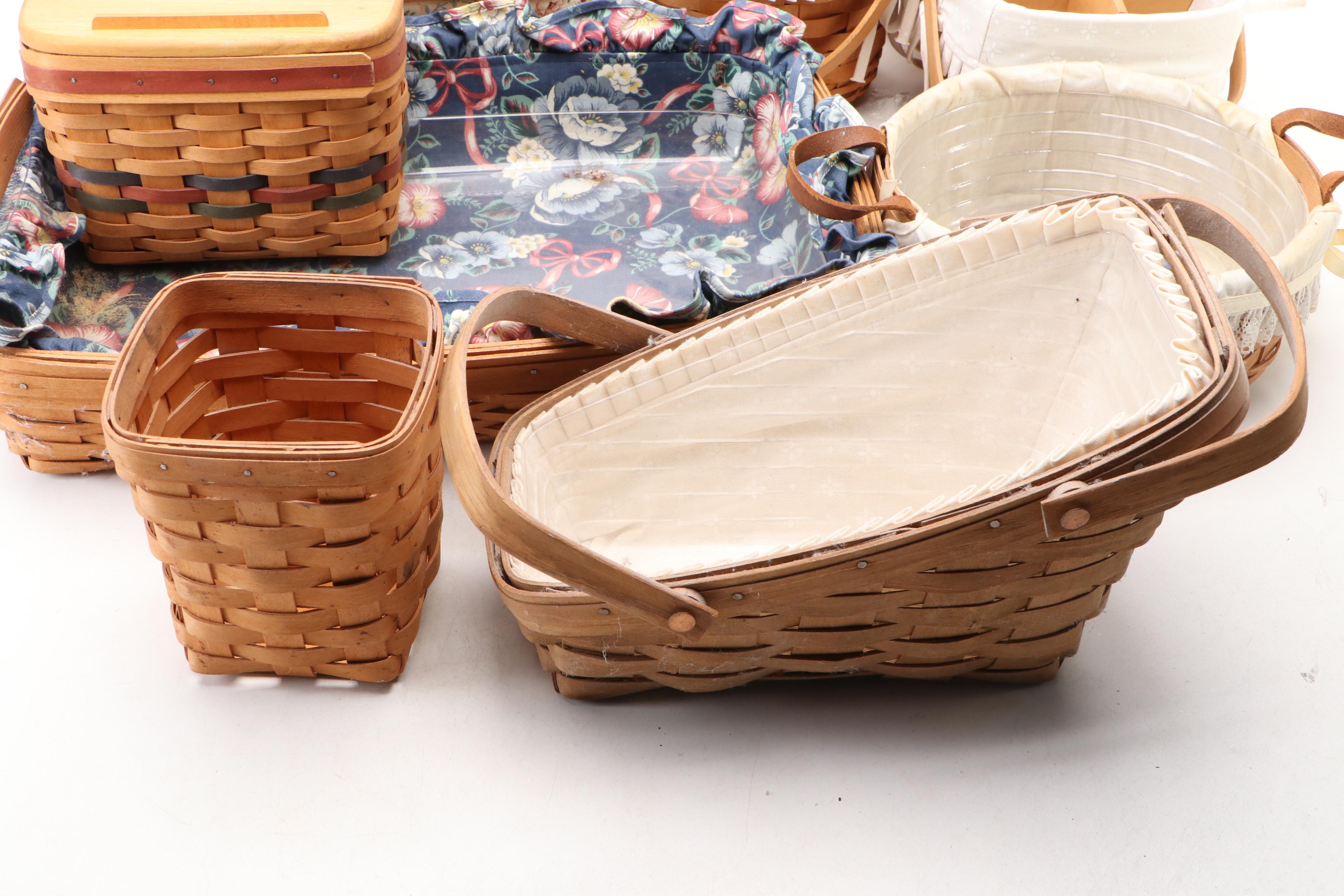 Longaberger and Other Wooden Baskets with Plastic and Fabric Insterts