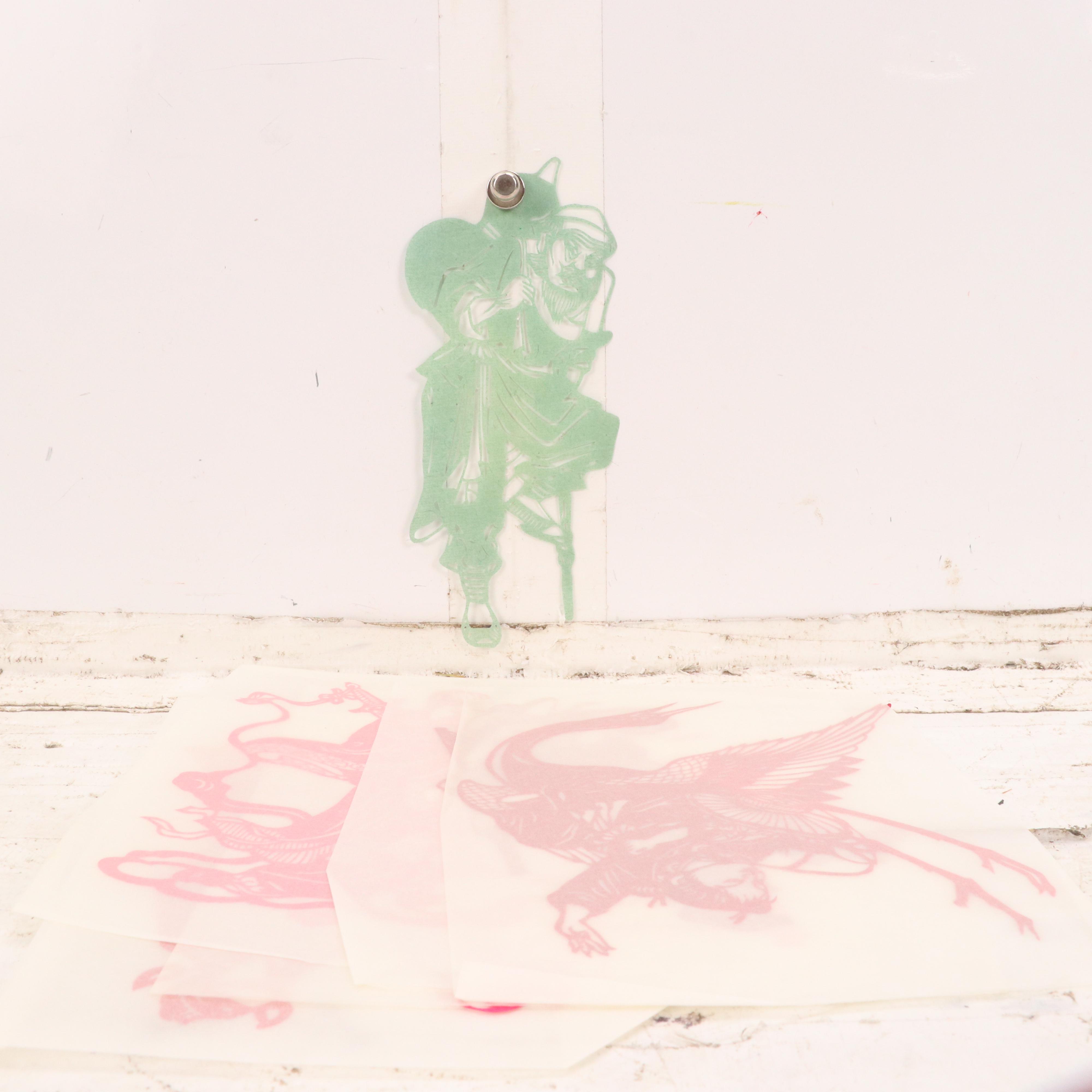 Chinese Jianzhi Folk Paper-Cuts "8 Deities" and Collection of Japanese Prints