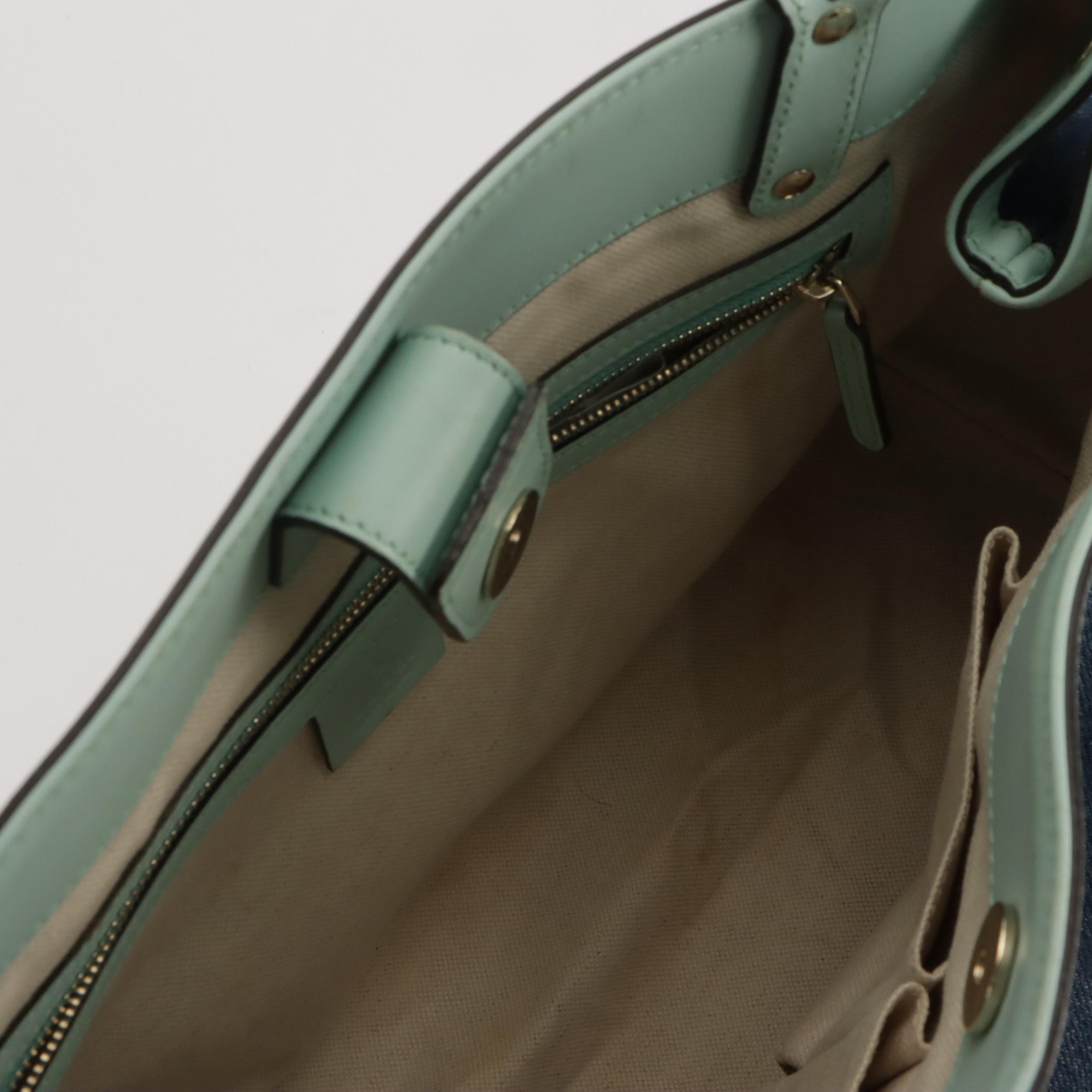 Gucci Craft Tote in Denim and Light Aqua Blue Calfskin Leather