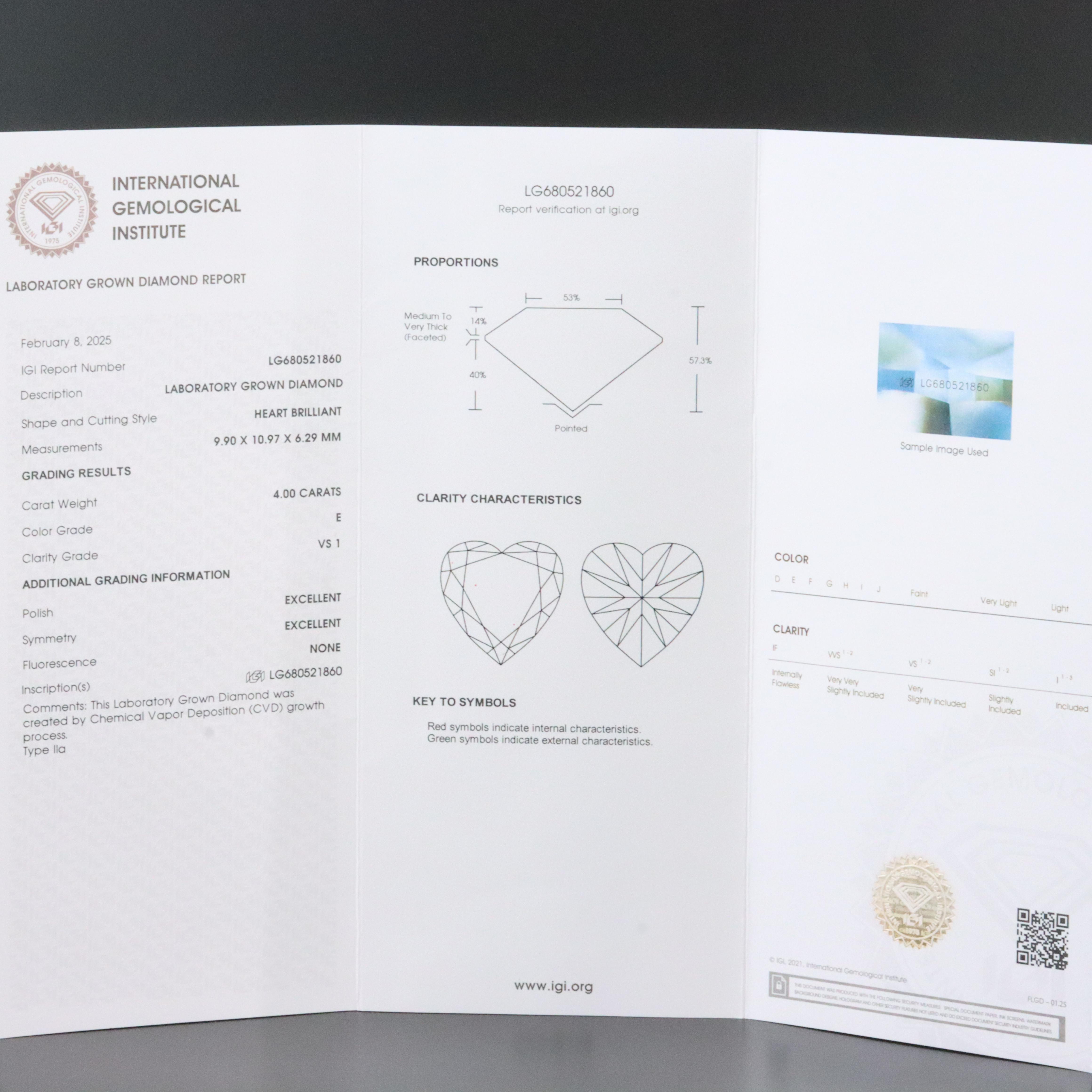 14K 4.00 CT Lab Grown Diamond Solitaire Pendant with IGI Report