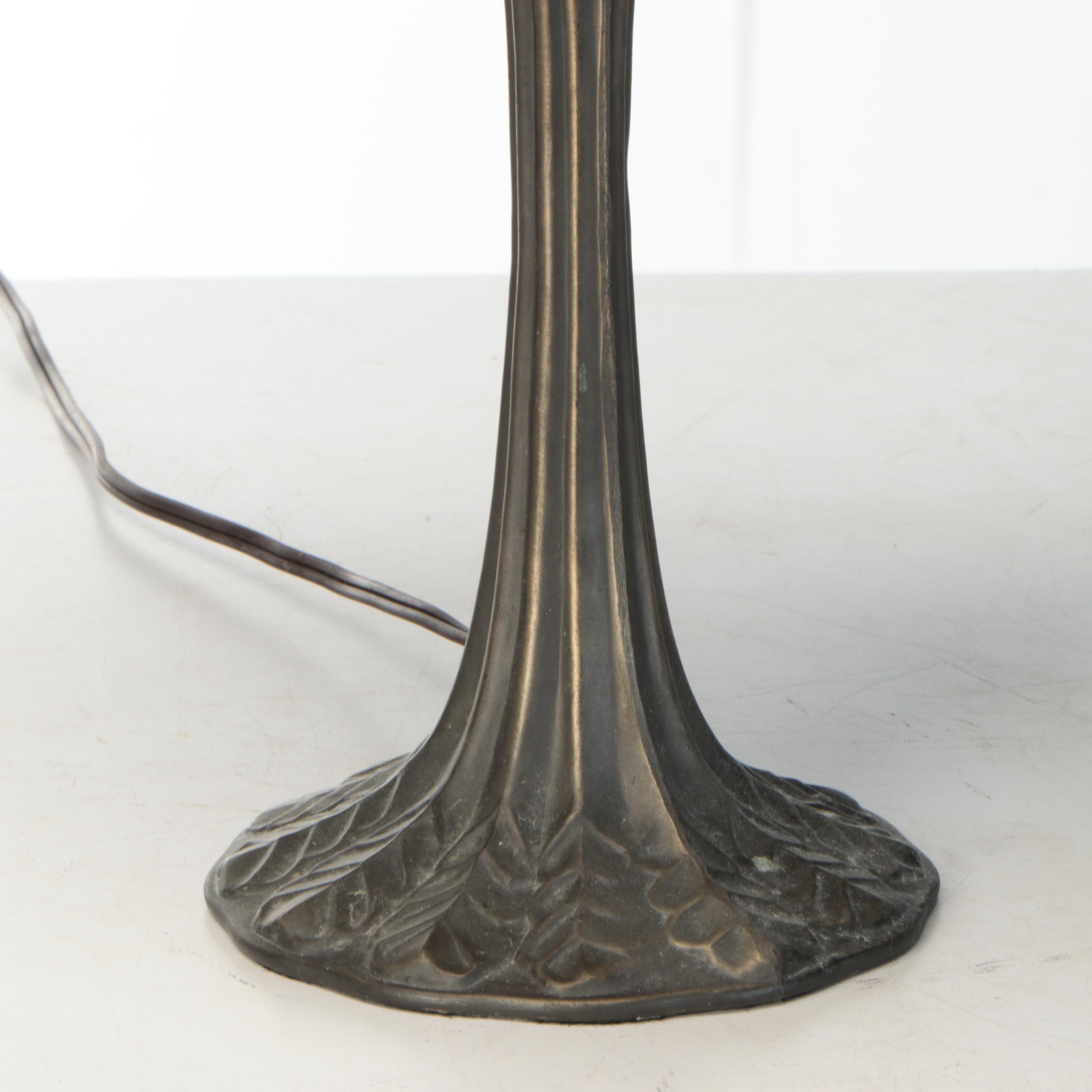 Art Nouveau Style Table Lamp with Morning Glory Slag Glass Shade