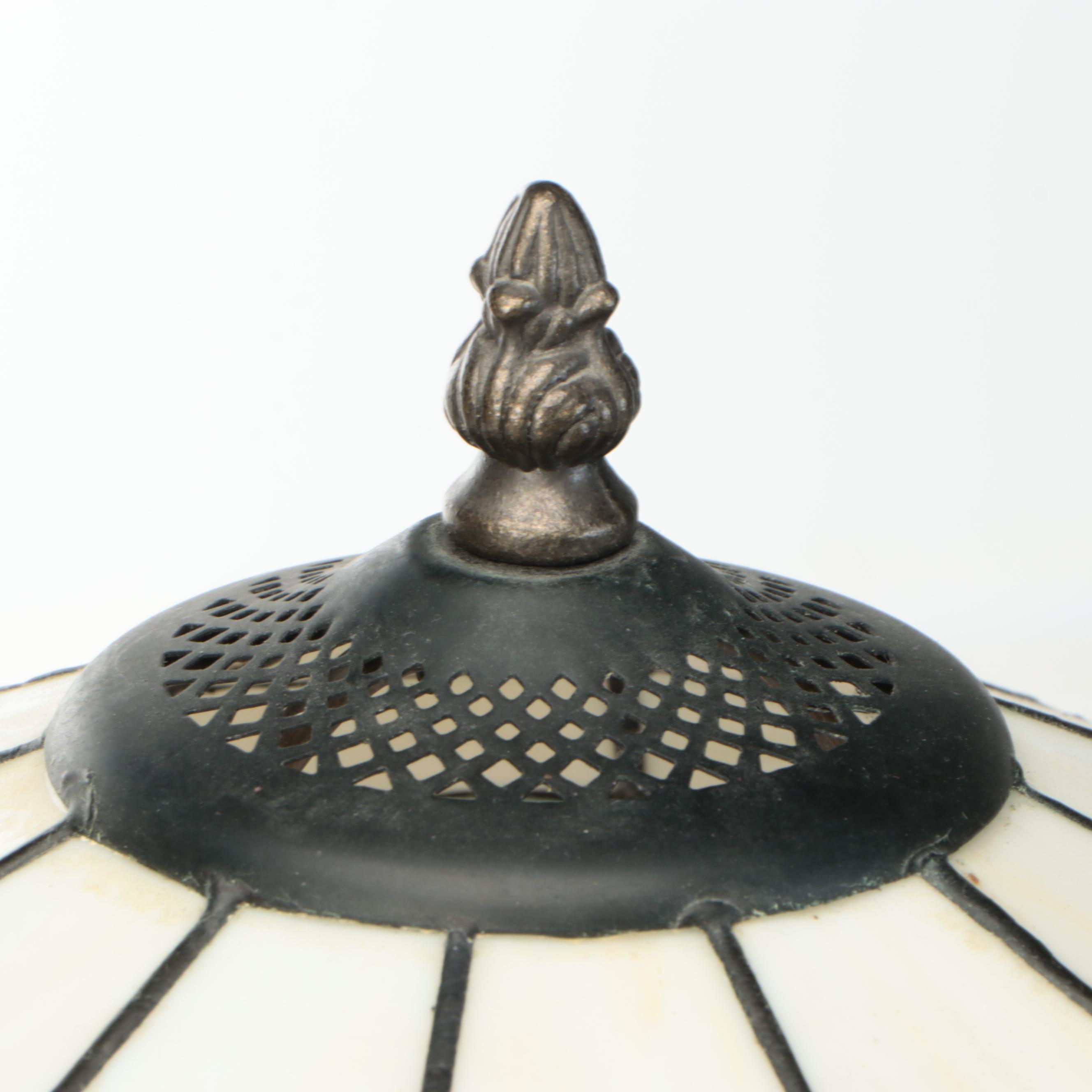 Art Nouveau Style Table Lamp with Morning Glory Slag Glass Shade