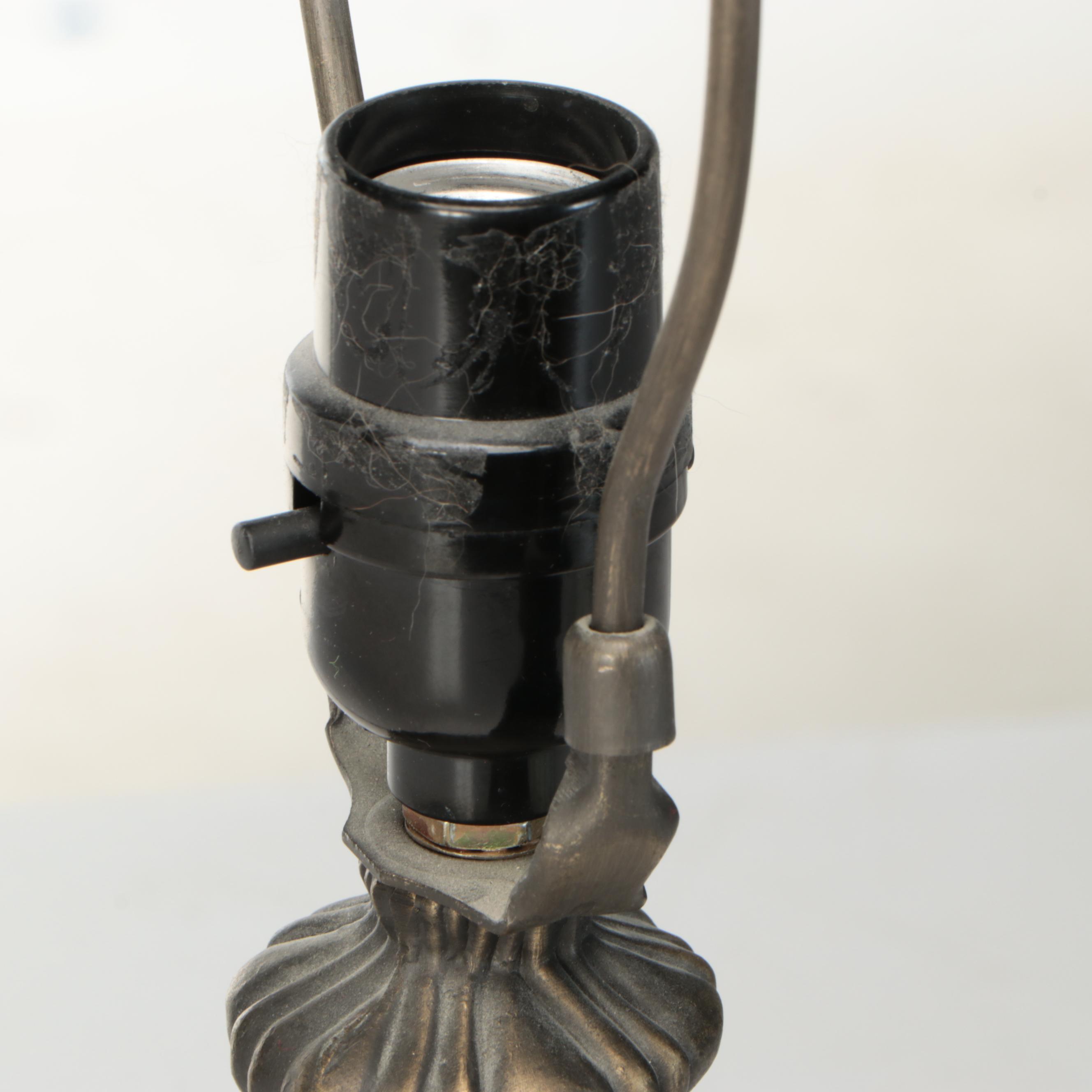 Art Nouveau Style Table Lamp with Morning Glory Slag Glass Shade