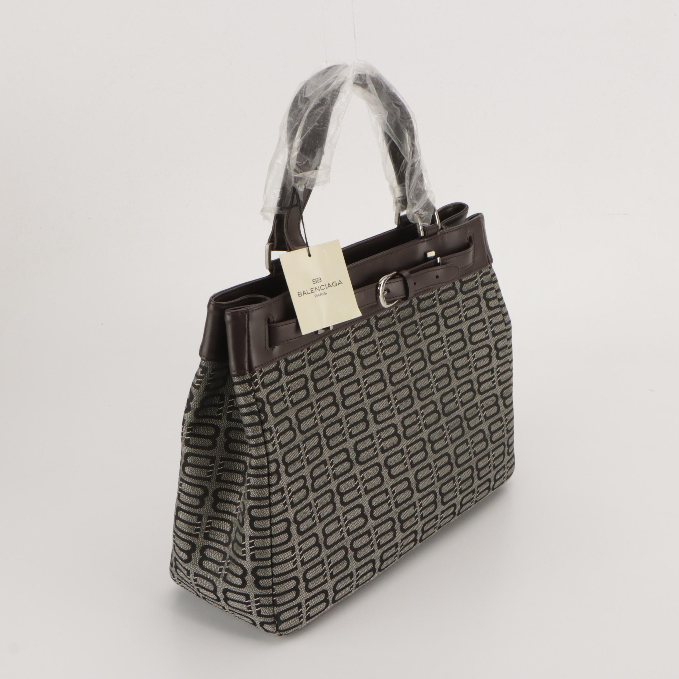 Balenciaga Belted Tote Bag in BB Logo Jacquard Canvas and Leather Trim