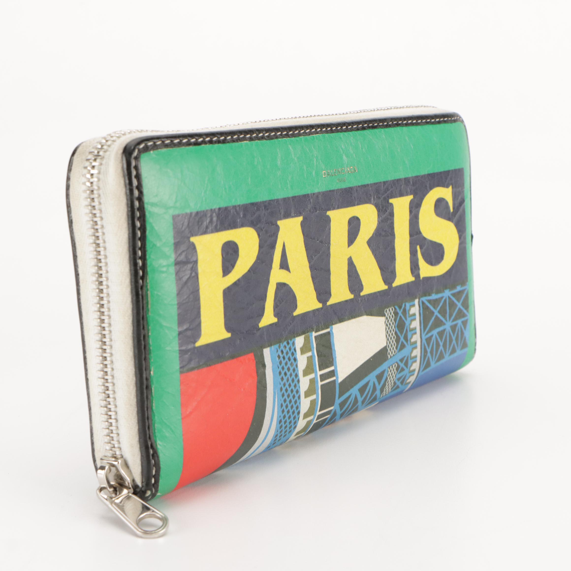 Balenciaga Paris Bazar Zip-Around Wallet in Crinkled Calfskin Leather