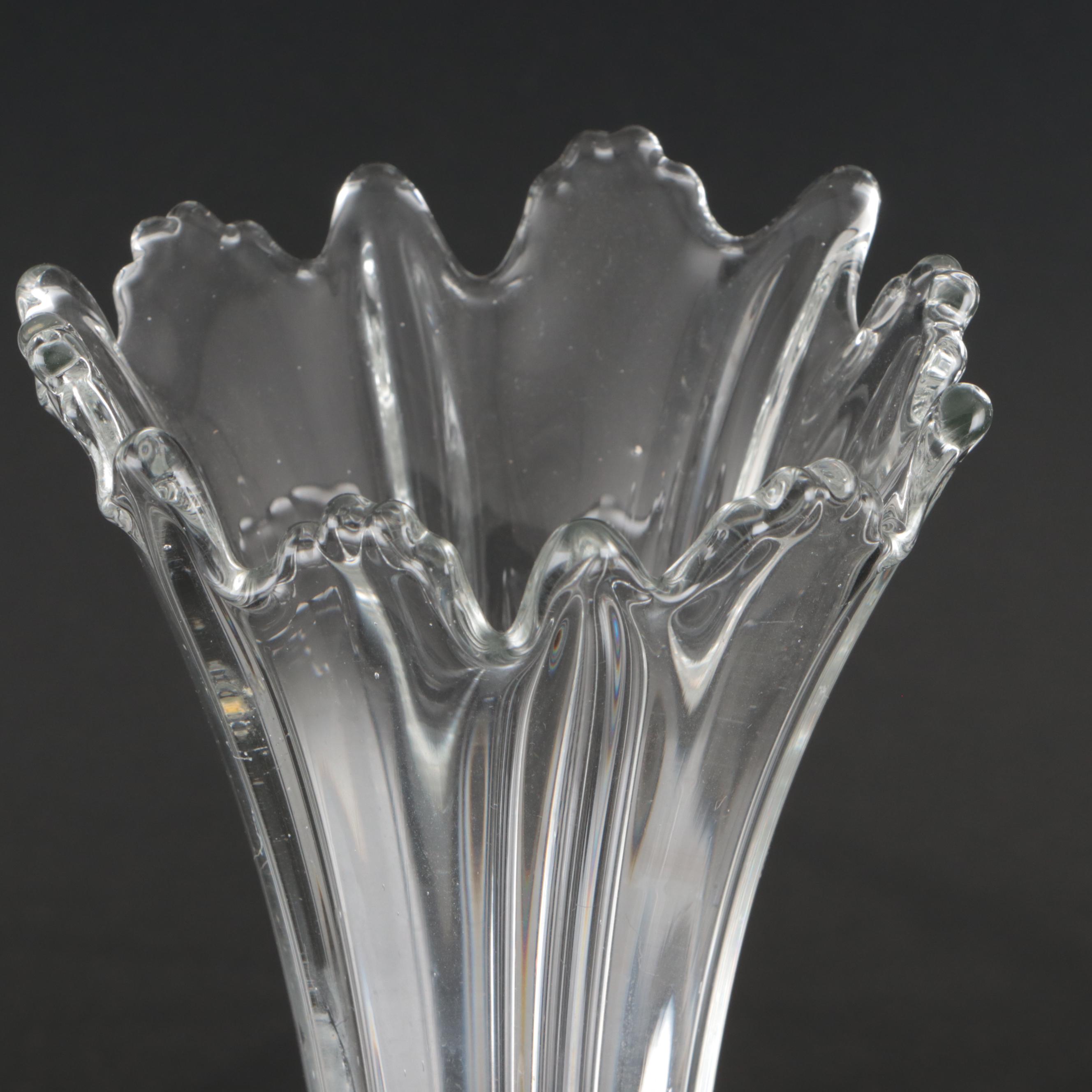 Fluted Glass Vase, Glass Citrus Juicer, Glass Trifle Bowl, and Handkerchief Bowl