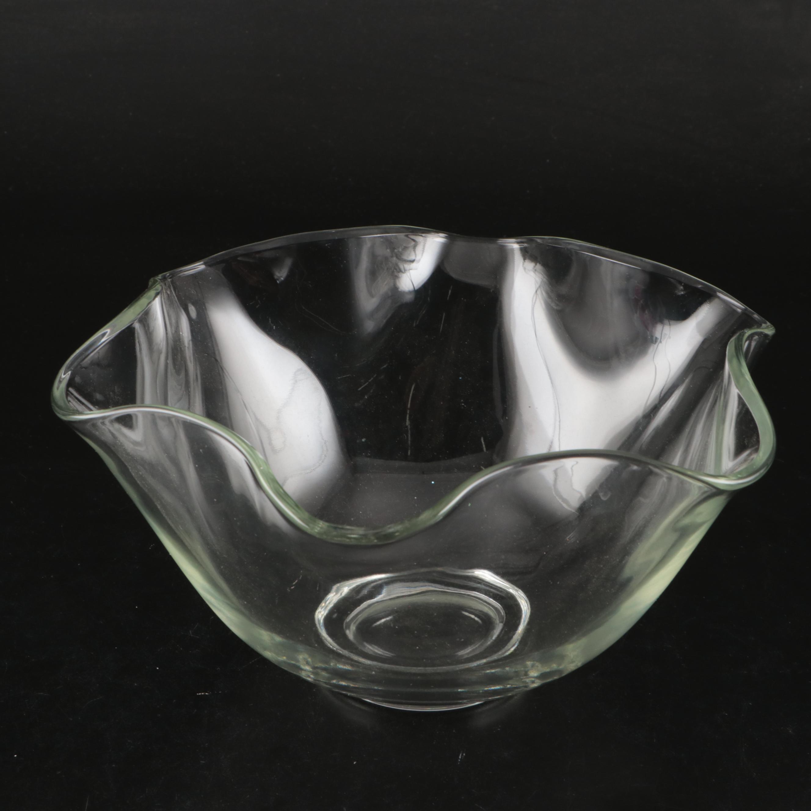 Fluted Glass Vase, Glass Citrus Juicer, Glass Trifle Bowl, and Handkerchief Bowl