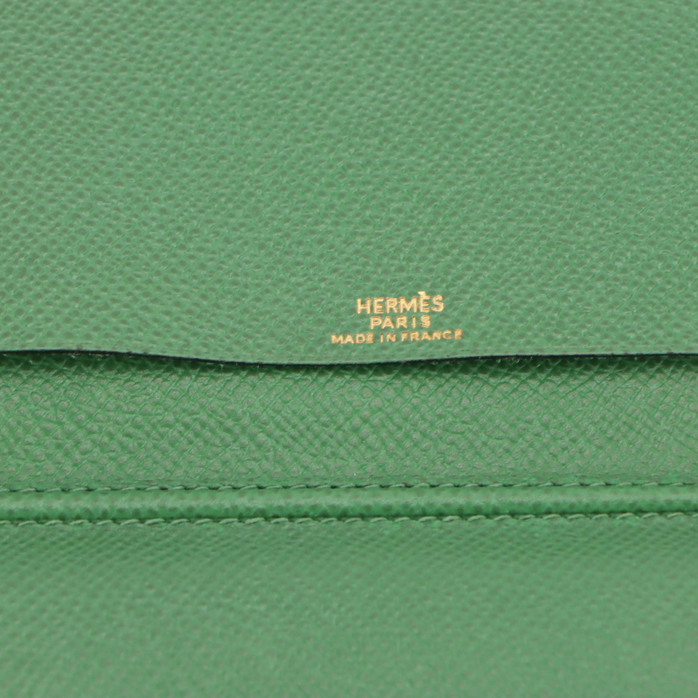 Hermès Vision Checkbook Agenda Cover in Kelly Green Courchevel Leather, With Box