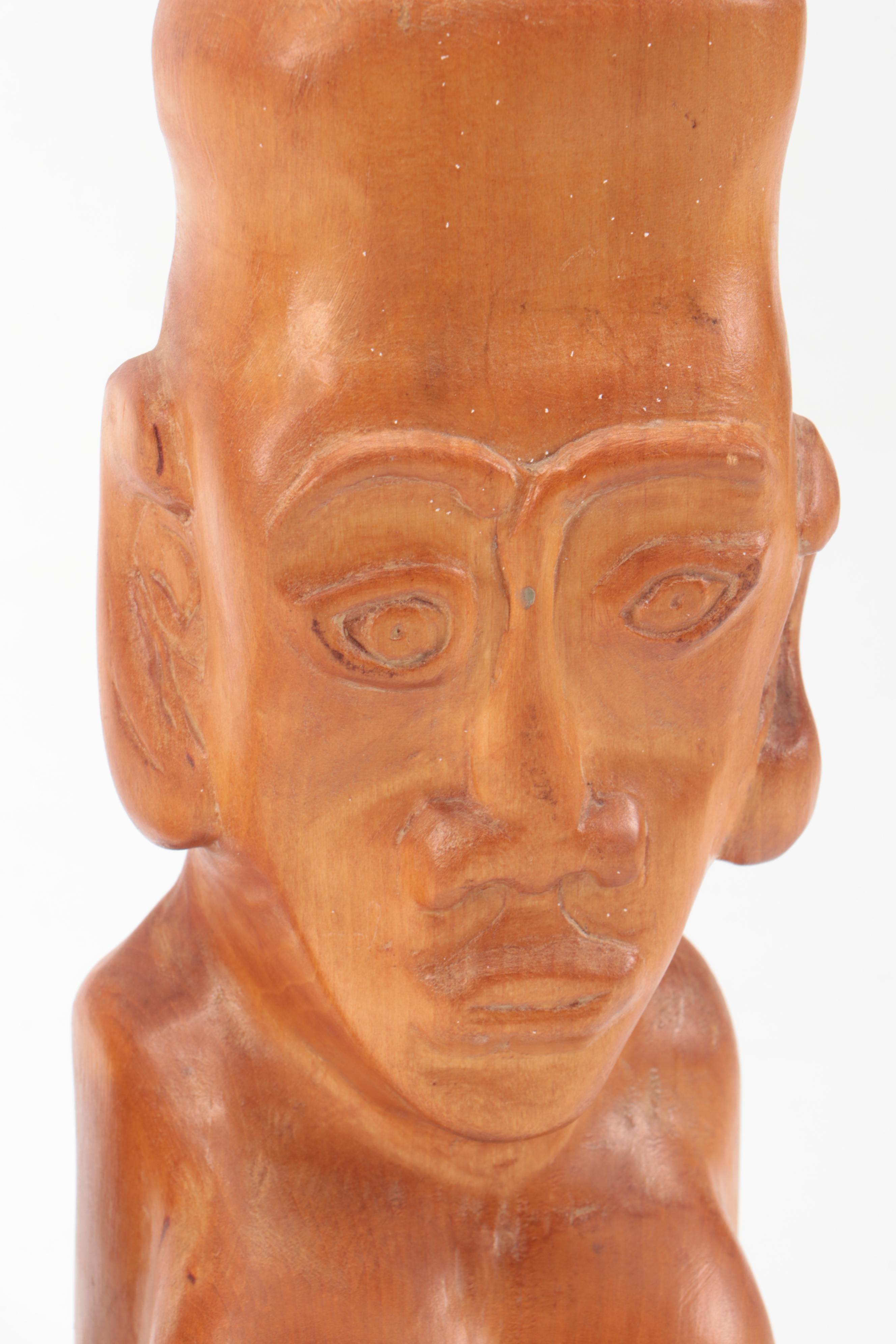 D.K. McNeal Signed Folk Art Style Hand-Carved Wood Busts