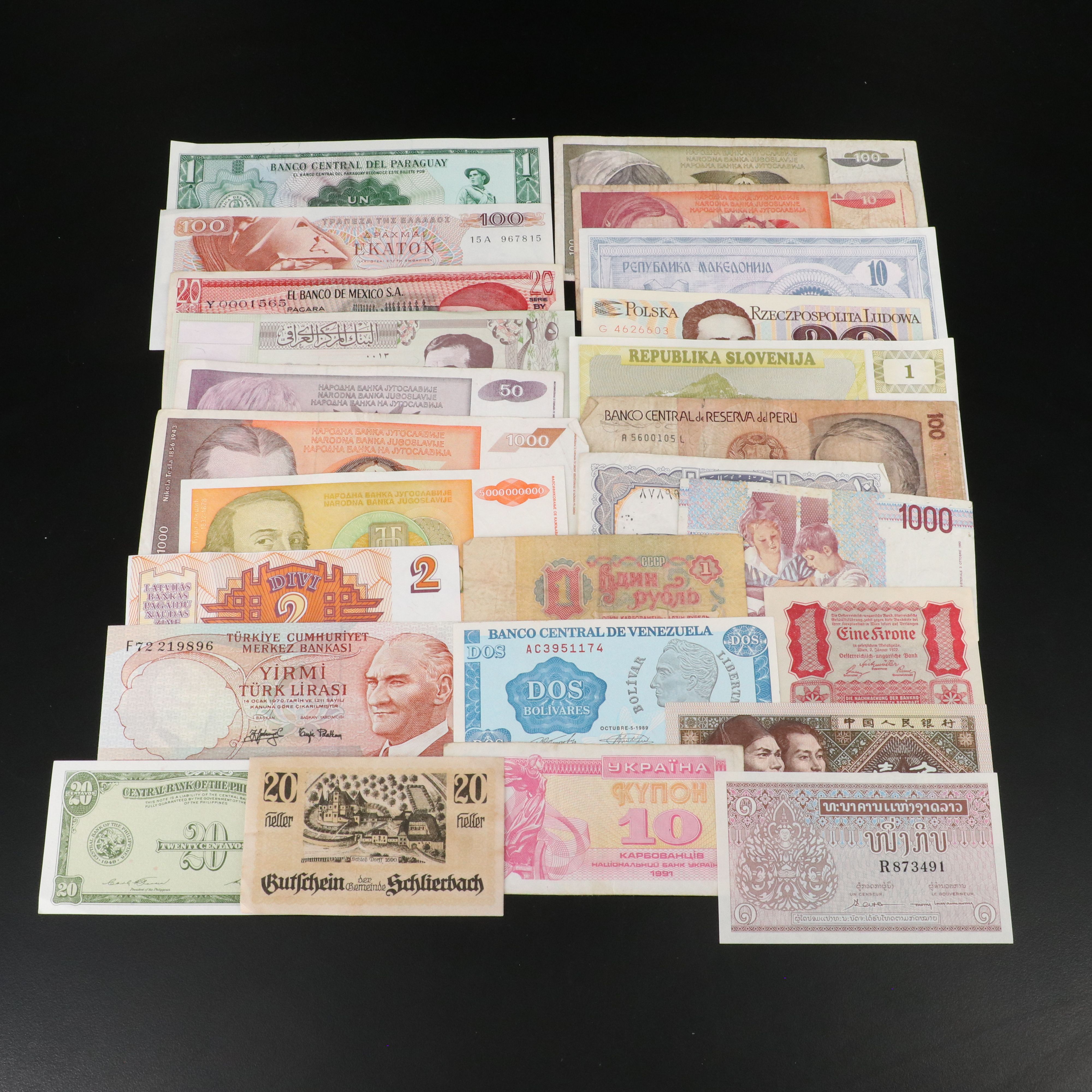 Collection of Modern Foreign Currency from Around the World