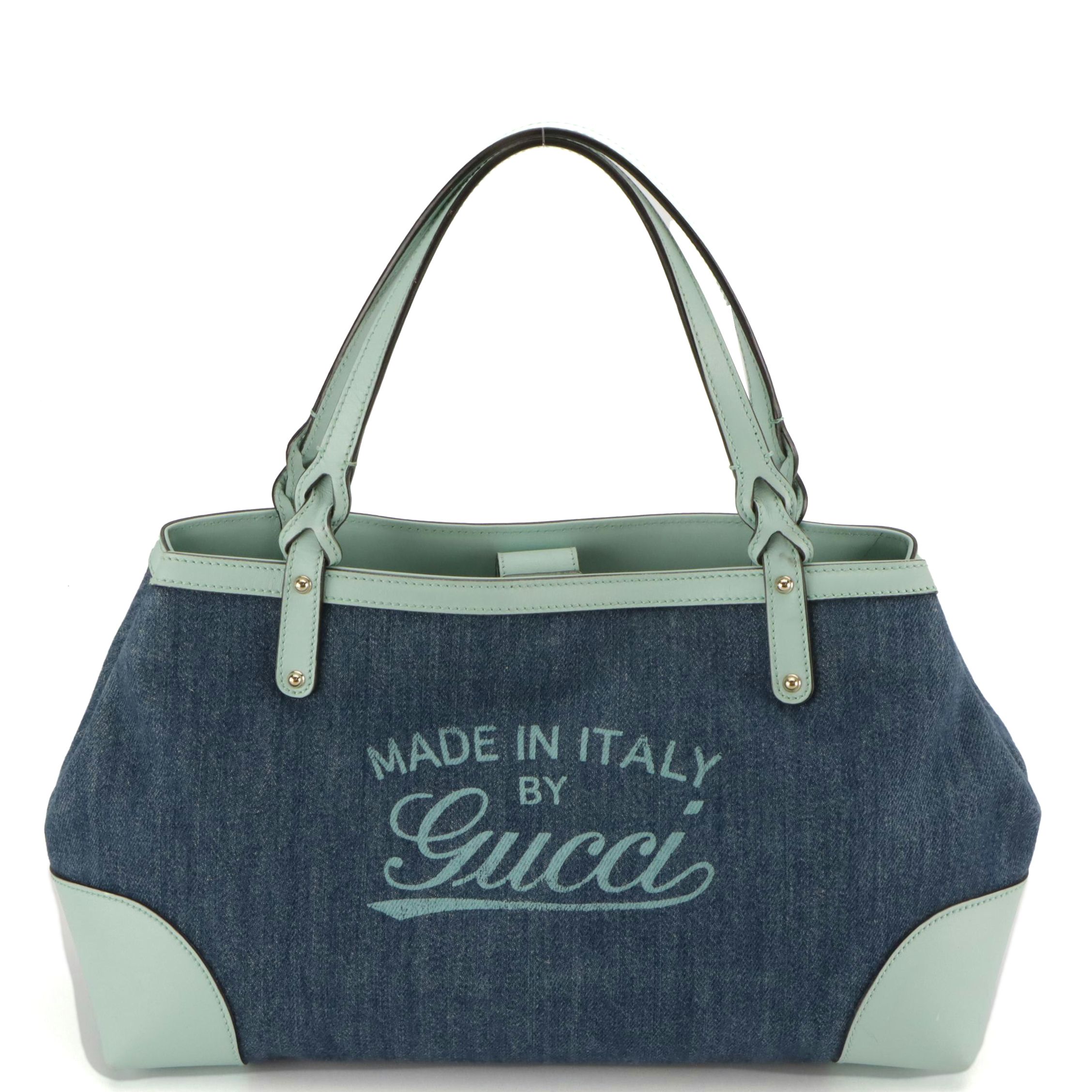 Gucci Craft Tote in Denim and Light Aqua Blue Calfskin Leather