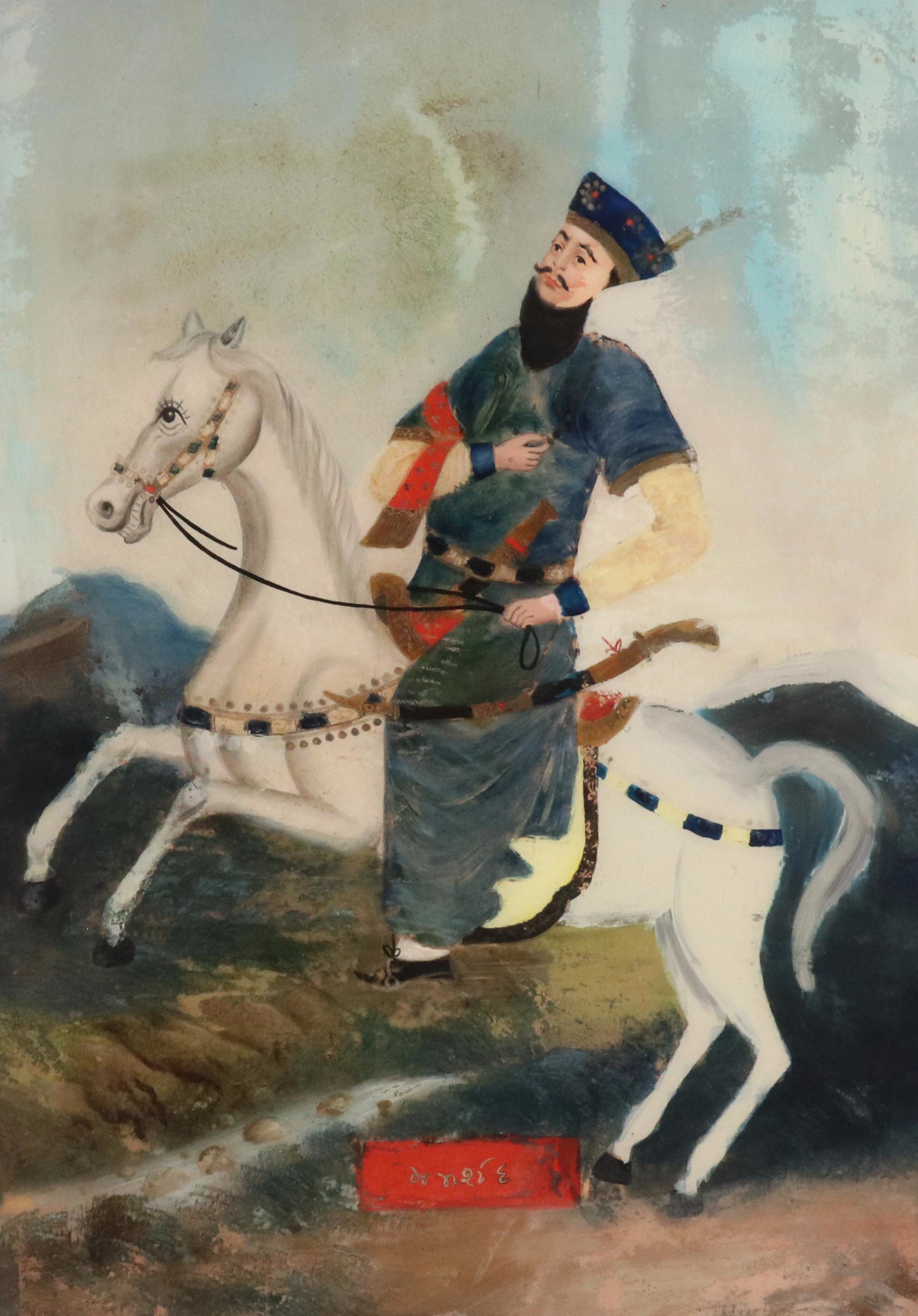 Antique Indian School Reverse Painting on Glass, 19th Century