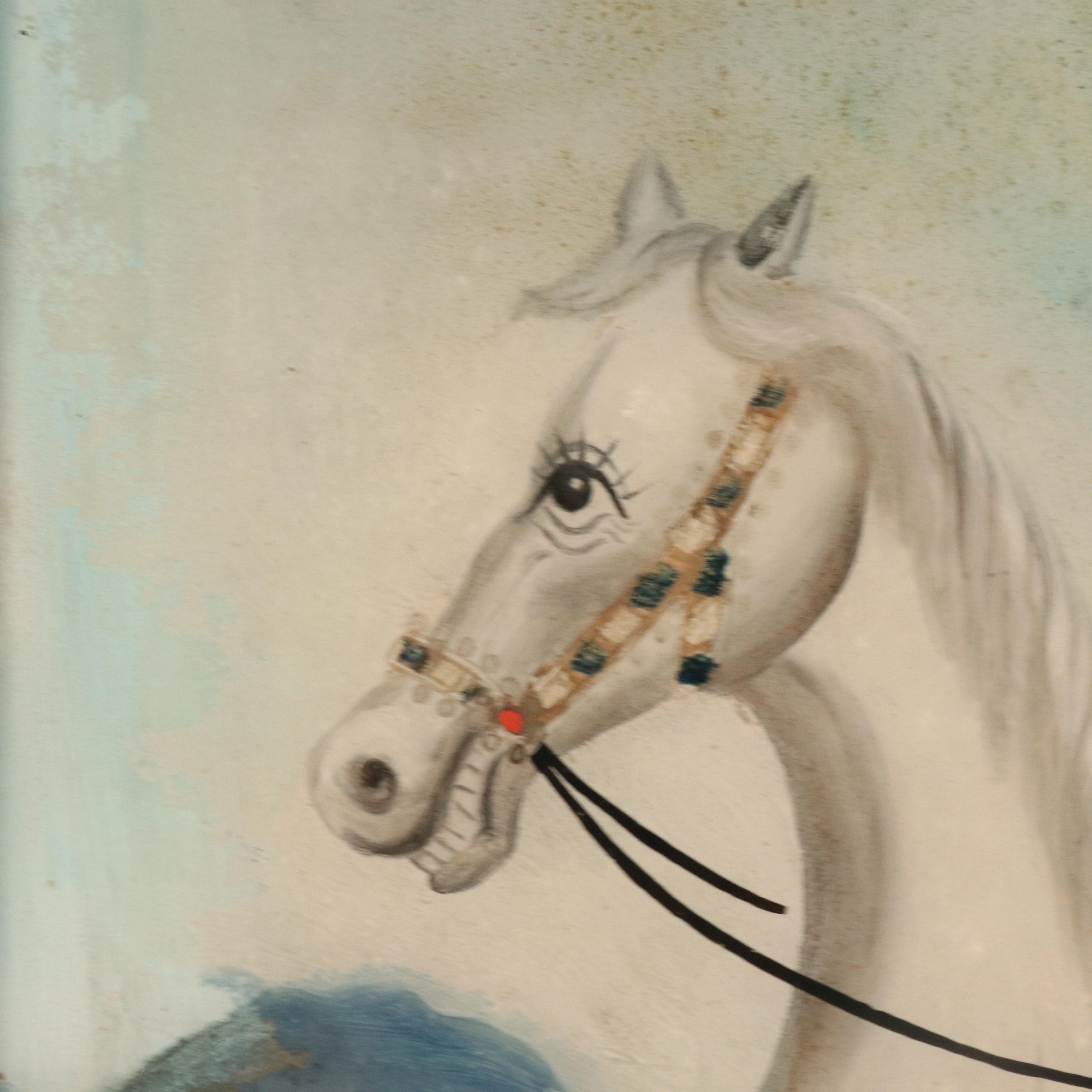 Antique Indian School Reverse Painting on Glass, 19th Century