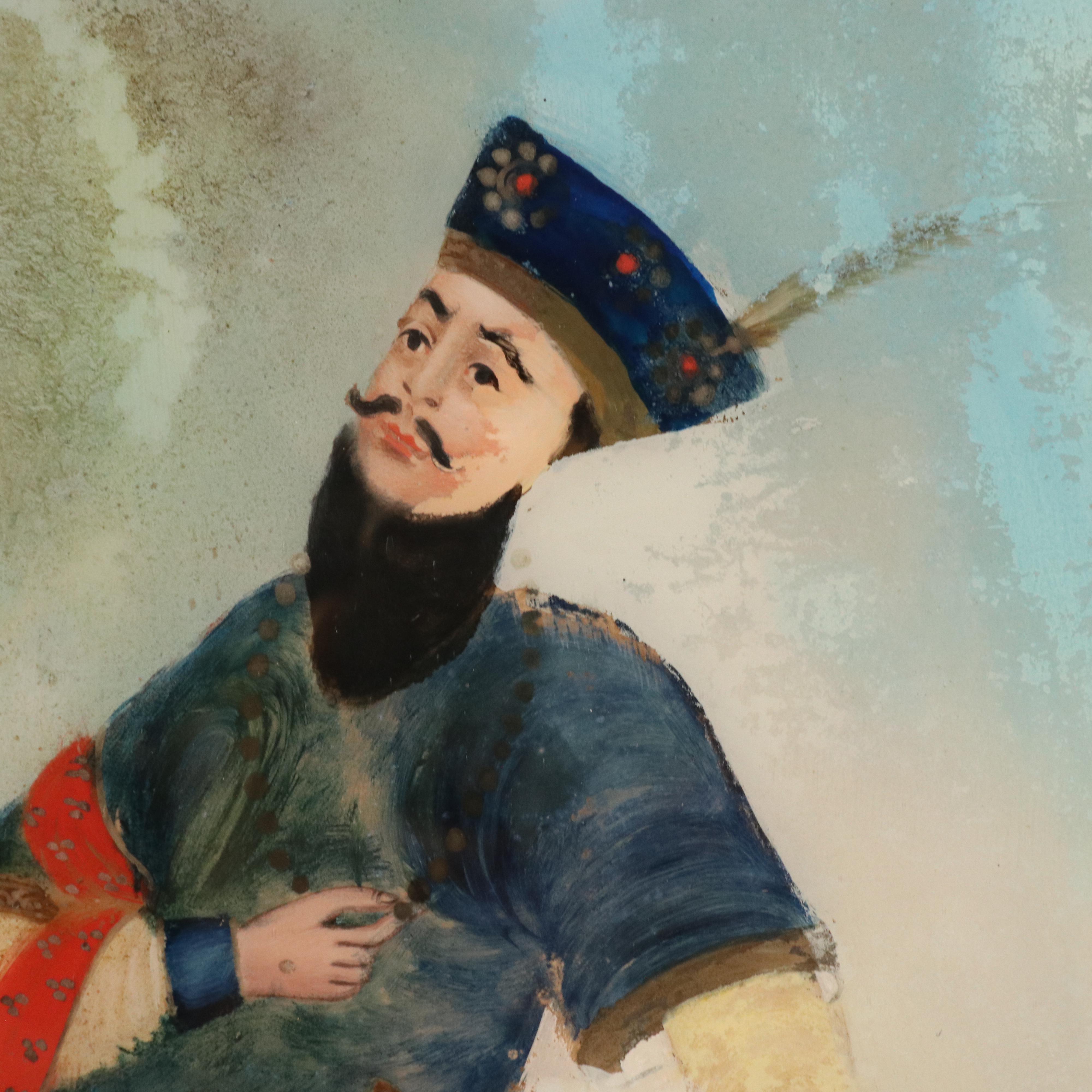 Antique Indian School Reverse Painting on Glass, 19th Century