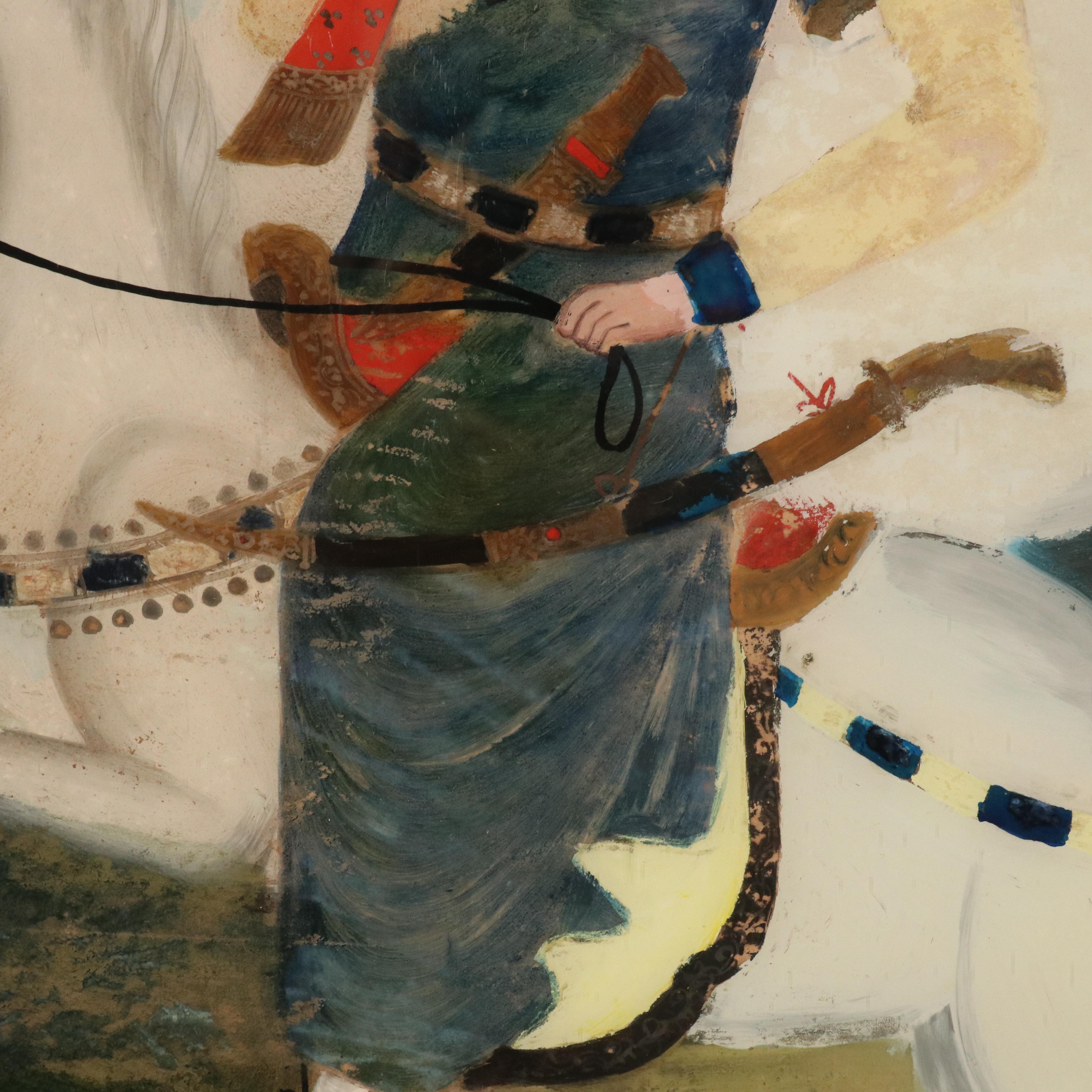 Antique Indian School Reverse Painting on Glass, 19th Century