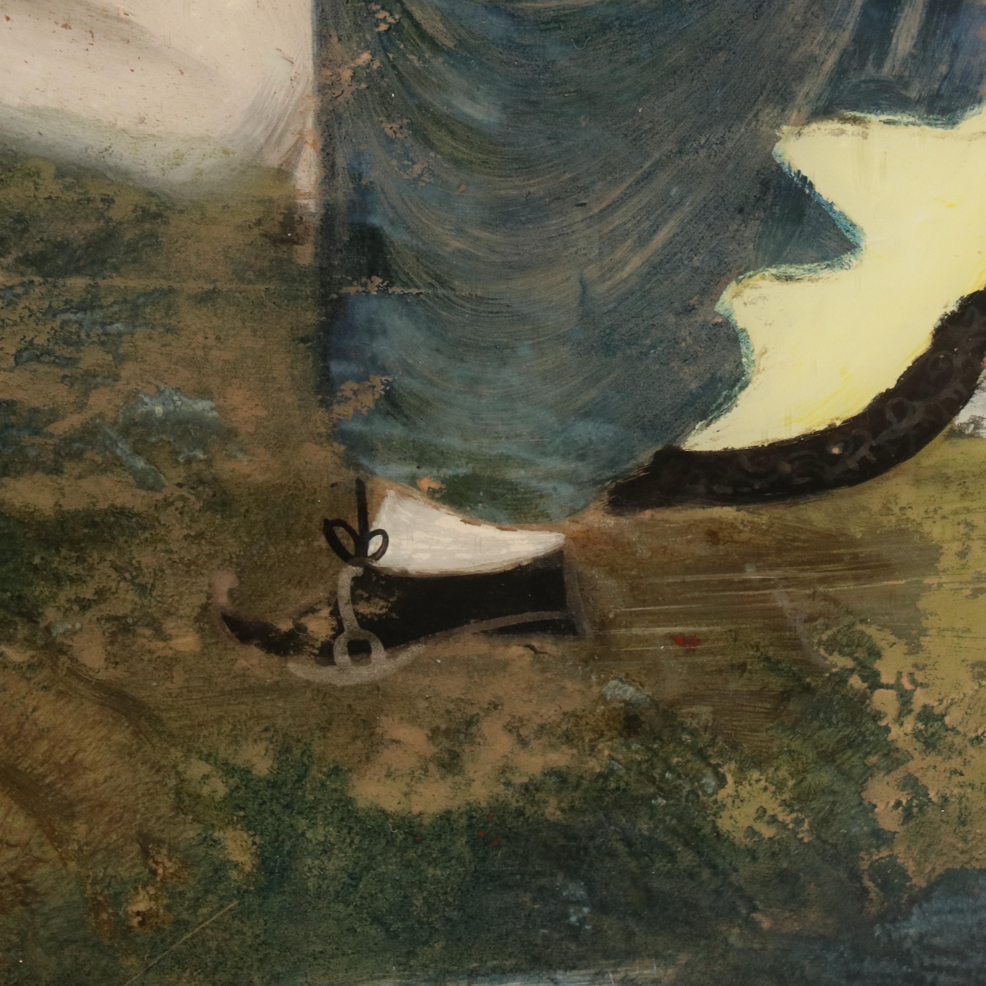 Antique Indian School Reverse Painting on Glass, 19th Century