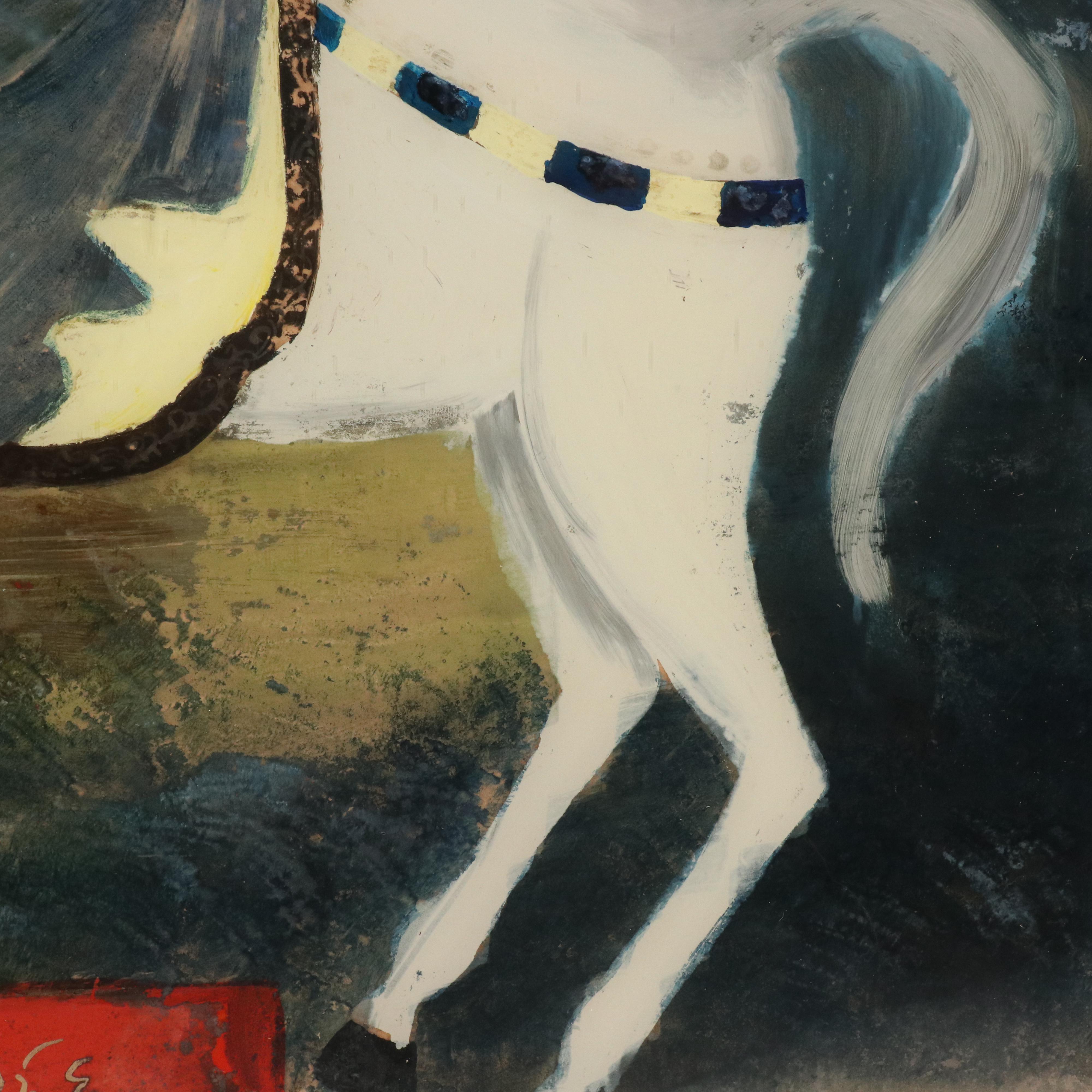 Antique Indian School Reverse Painting on Glass, 19th Century