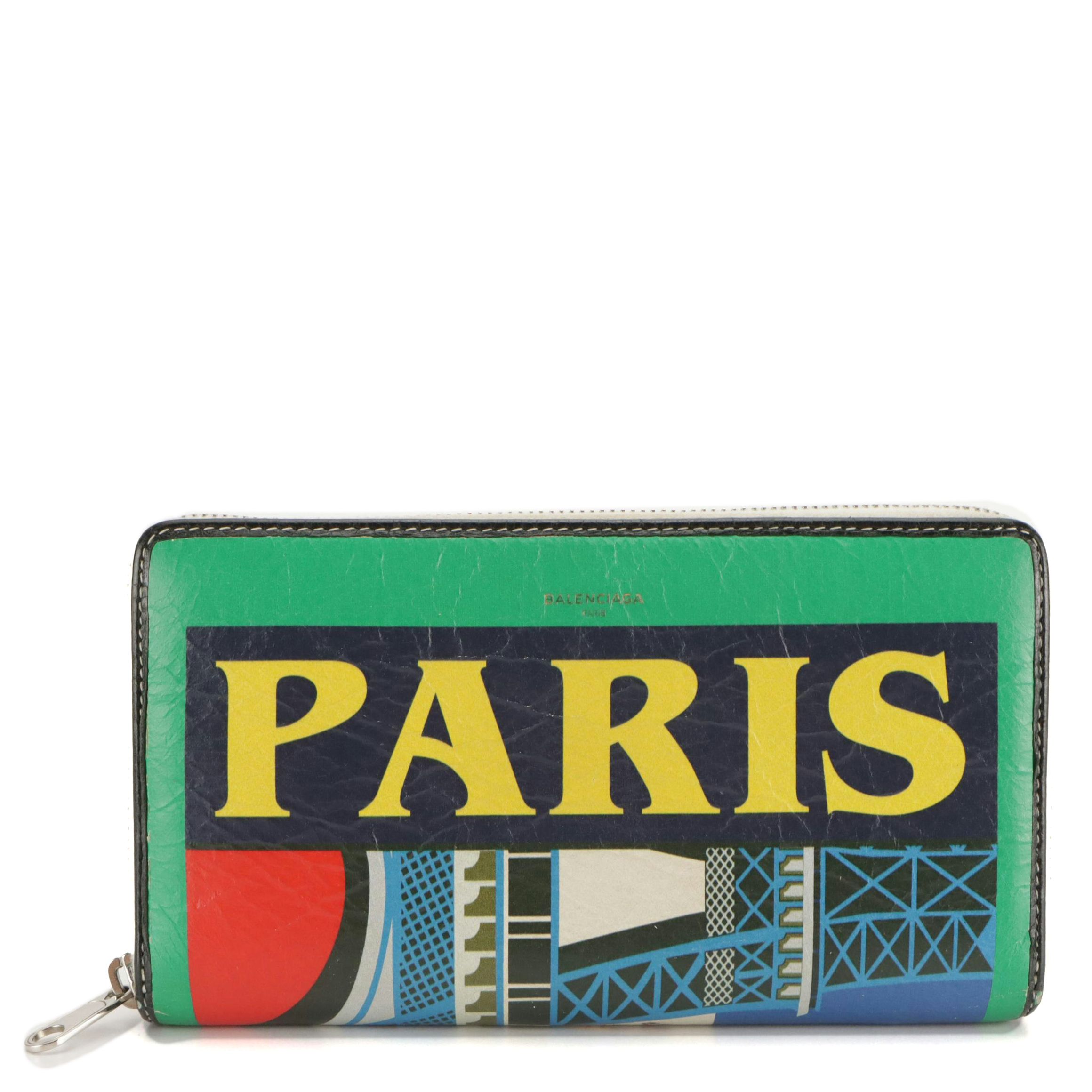 Balenciaga Paris Bazar Zip-Around Wallet in Crinkled Calfskin Leather