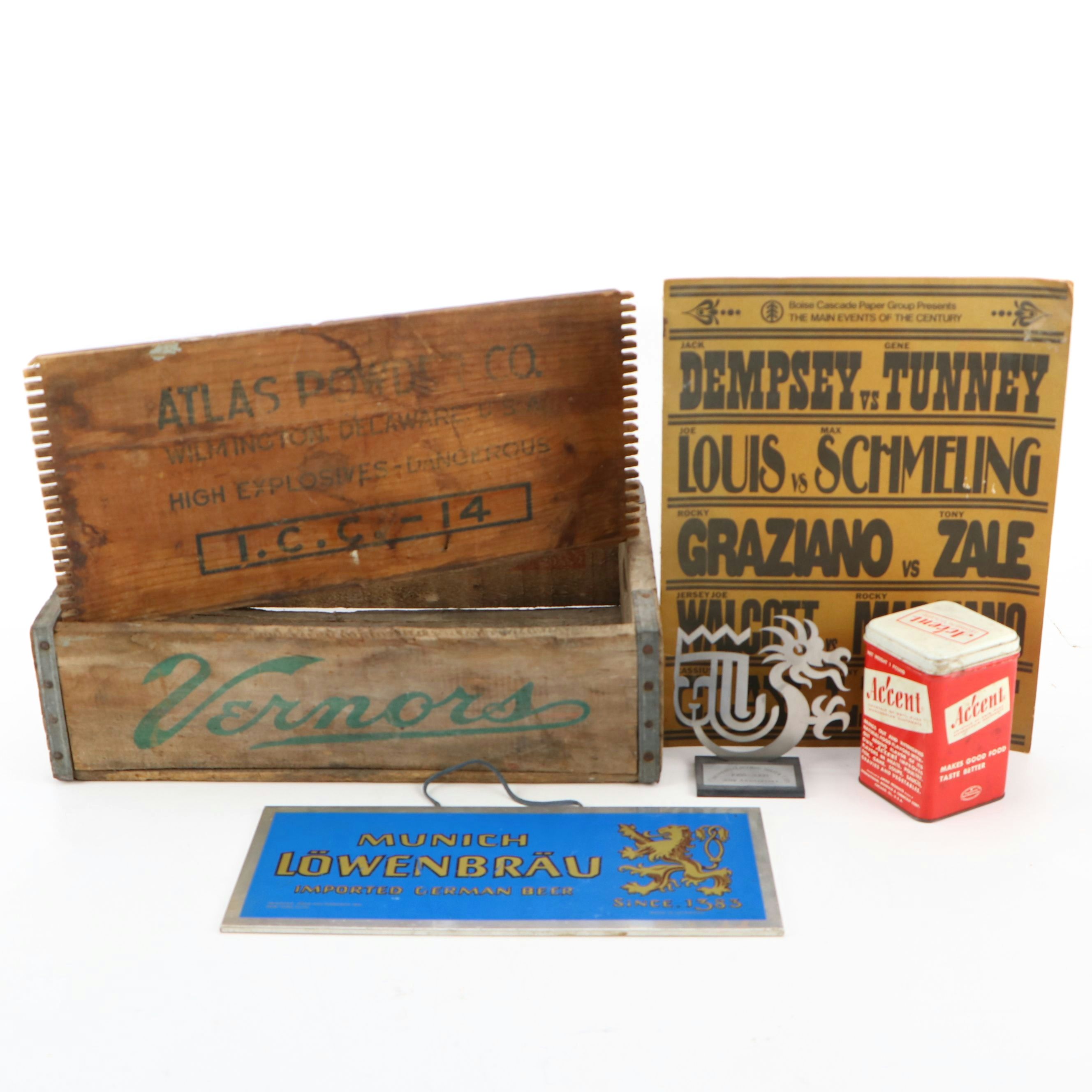 Cassius Clay and Rocky Boxing Magazine with Vernors Crate and Other Décor