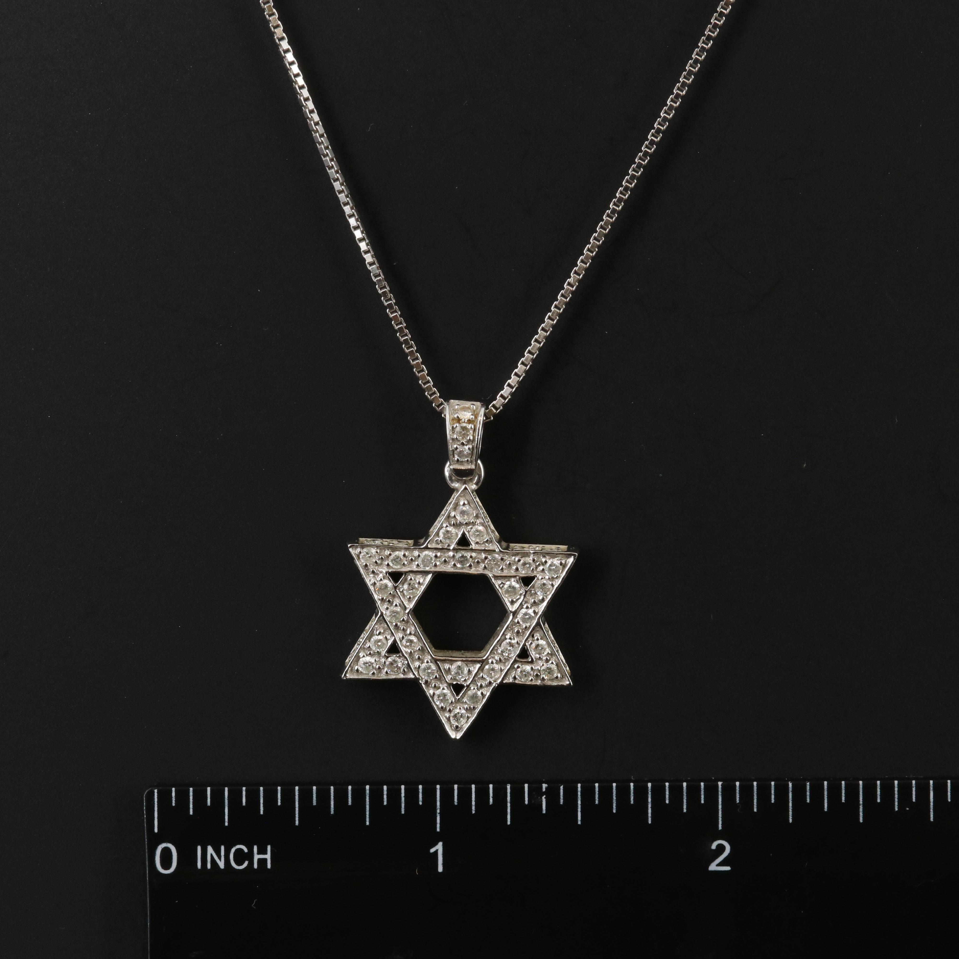 14K 0.52 CTW Diamond Star of David Pendant on 18K Box Chain Necklace