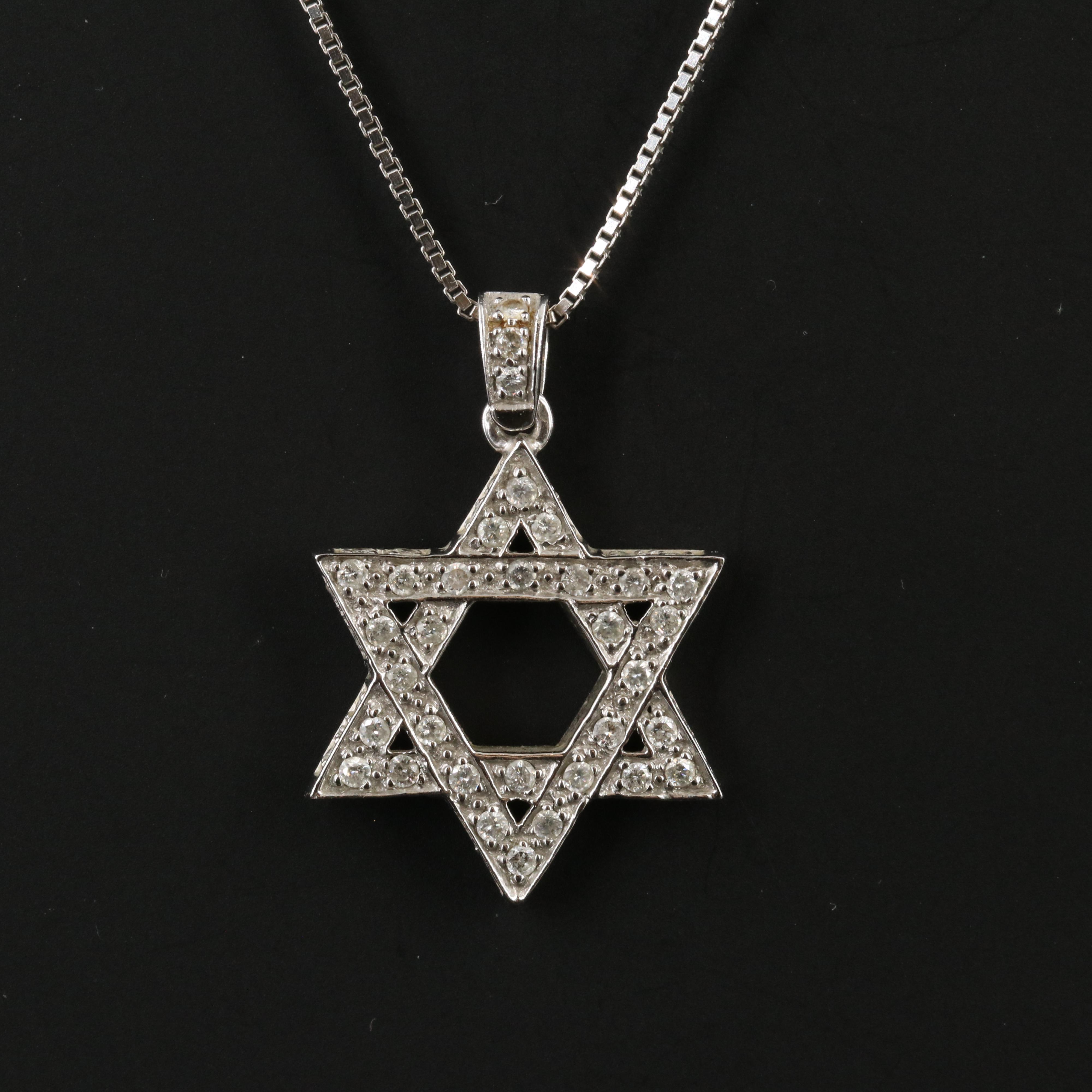 14K 0.52 CTW Diamond Star of David Pendant on 18K Box Chain Necklace