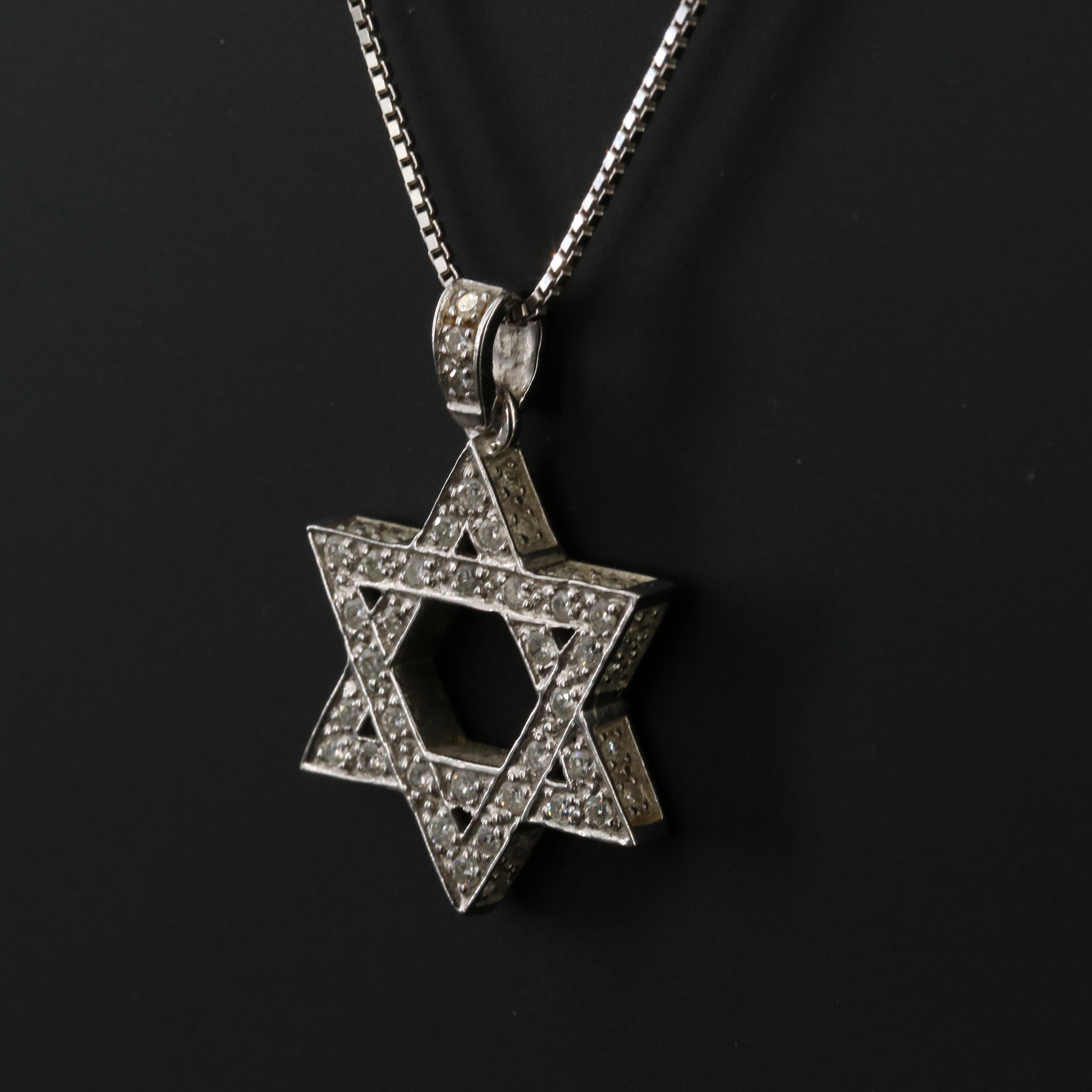 14K 0.52 CTW Diamond Star of David Pendant on 18K Box Chain Necklace