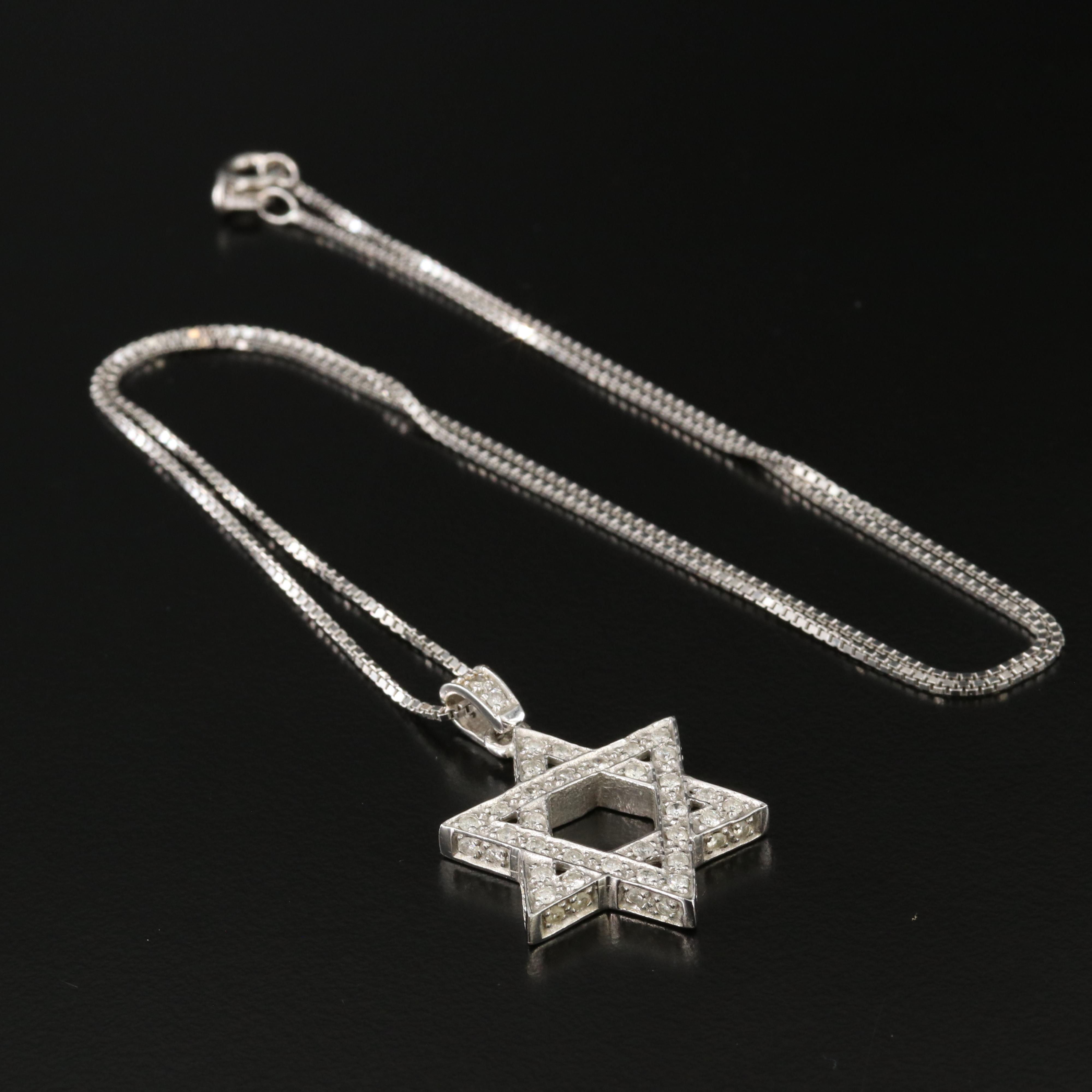 14K 0.52 CTW Diamond Star of David Pendant on 18K Box Chain Necklace