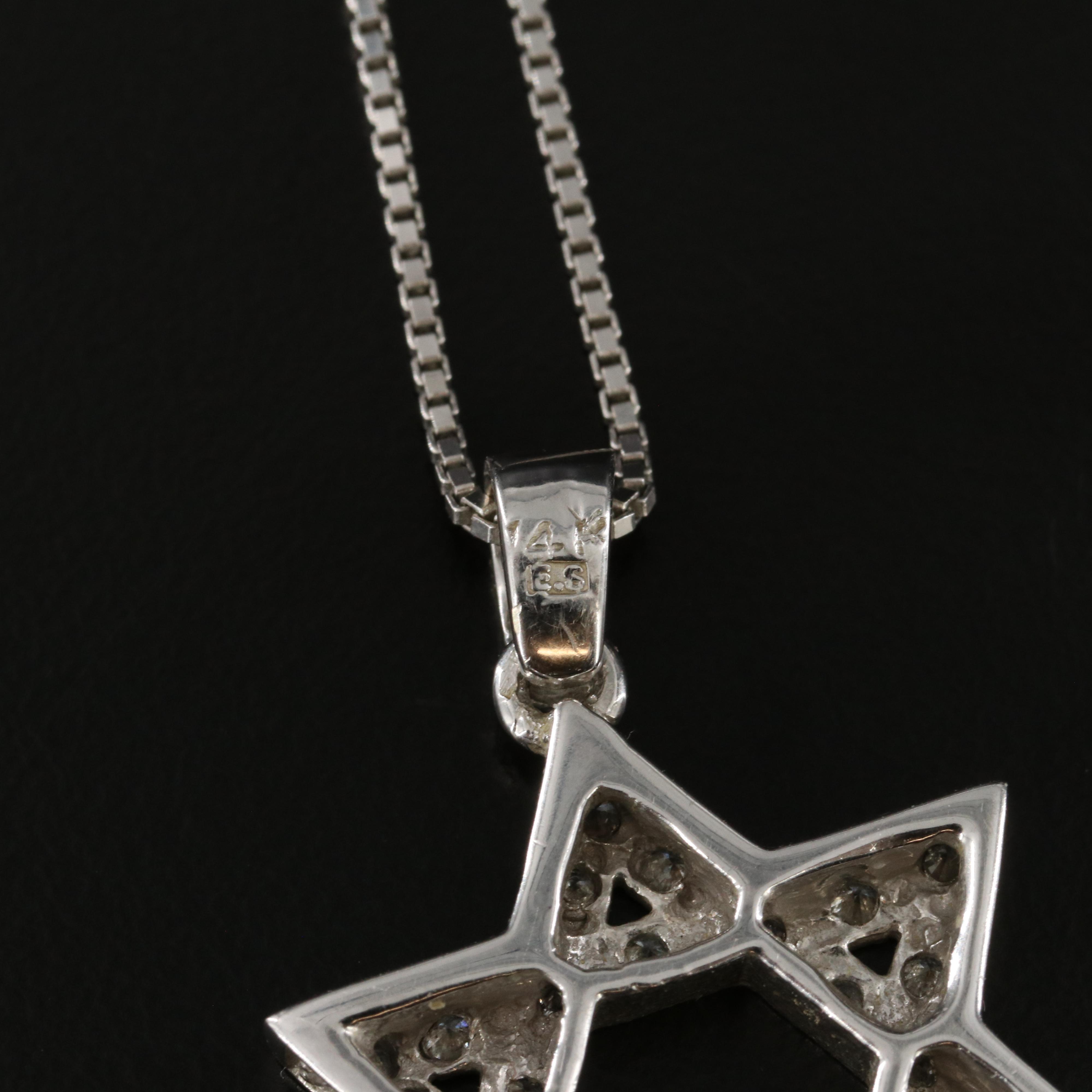 14K 0.52 CTW Diamond Star of David Pendant on 18K Box Chain Necklace