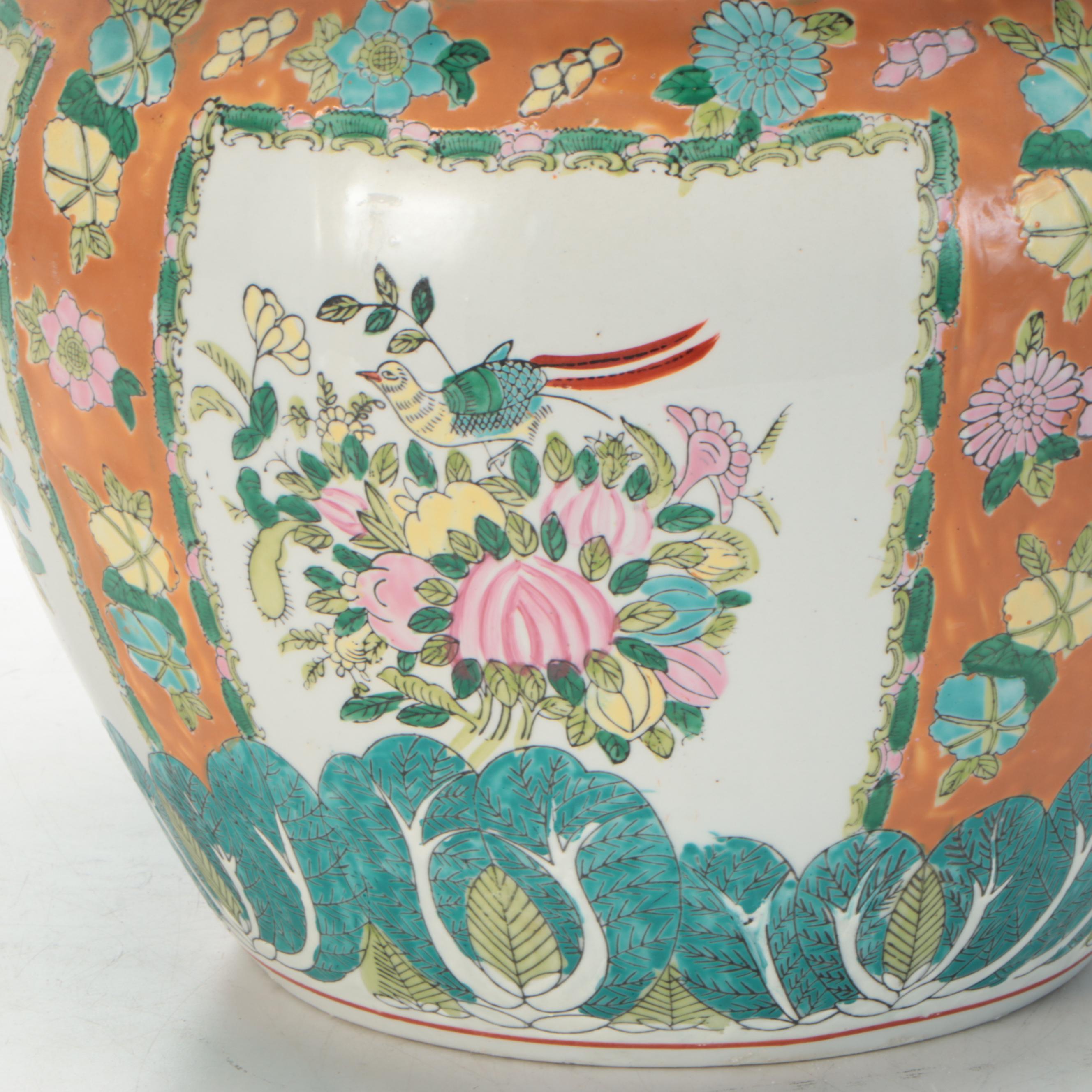 Chinese Hand-Painted Porcelain Fishbowl Planter