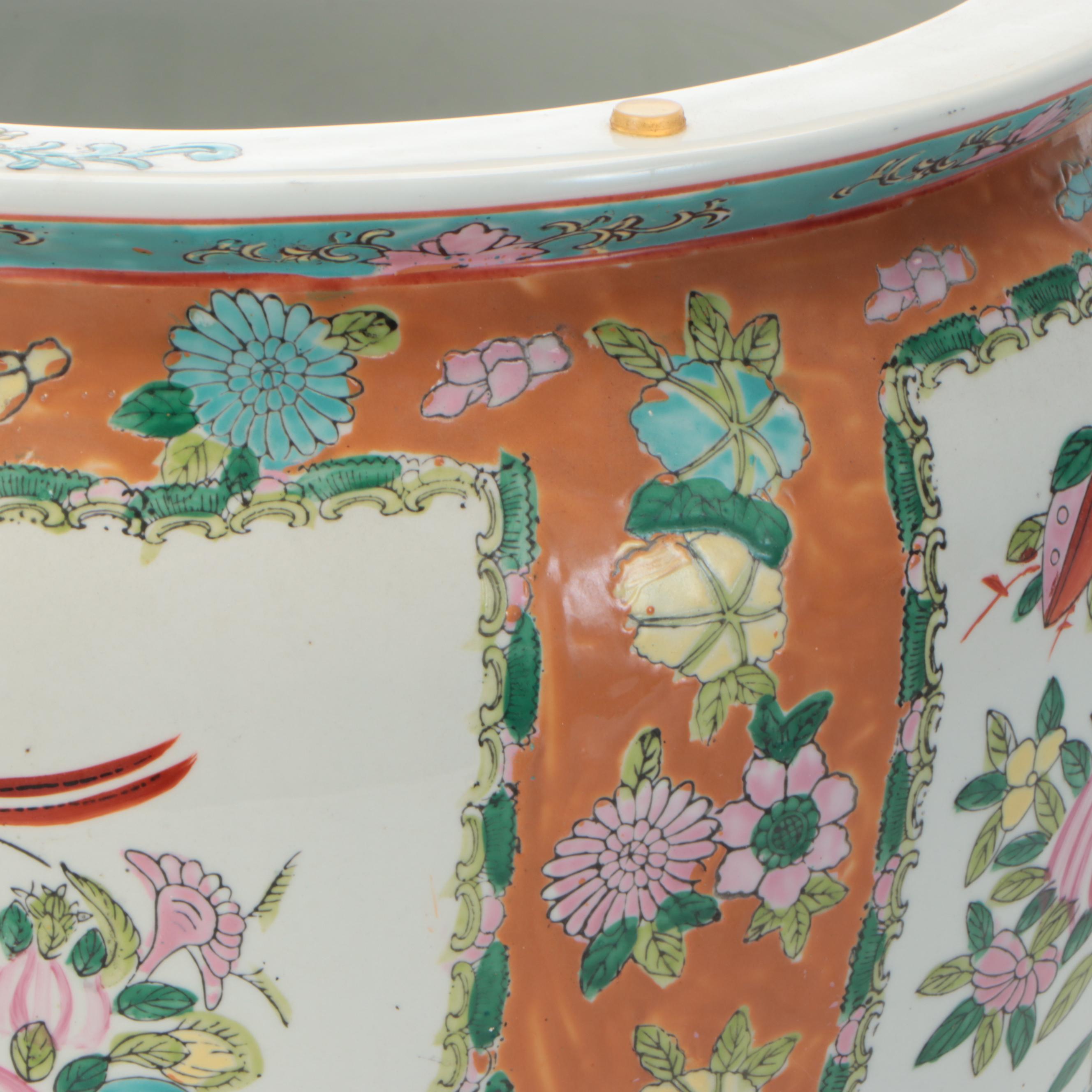 Chinese Hand-Painted Porcelain Fishbowl Planter
