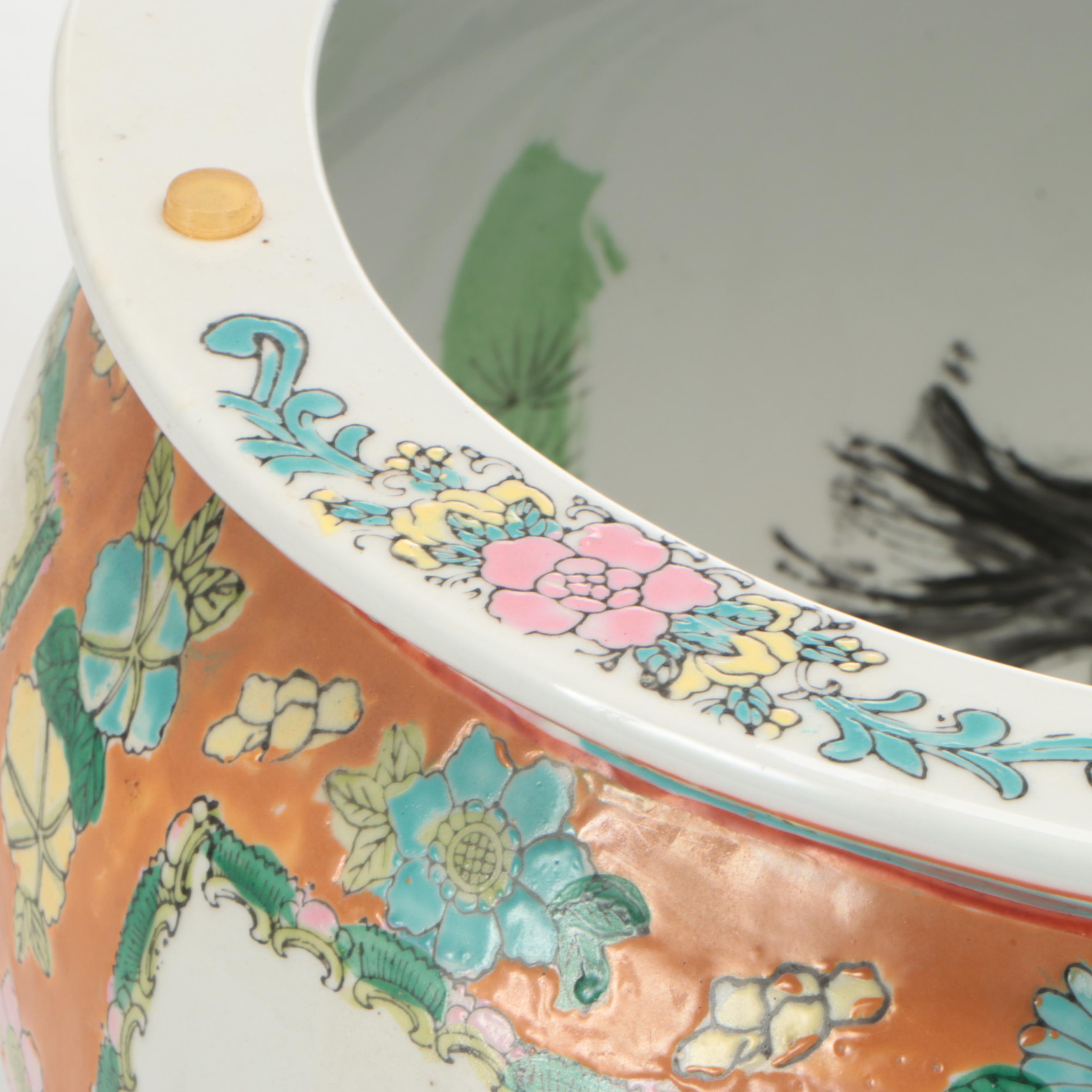 Chinese Hand-Painted Porcelain Fishbowl Planter