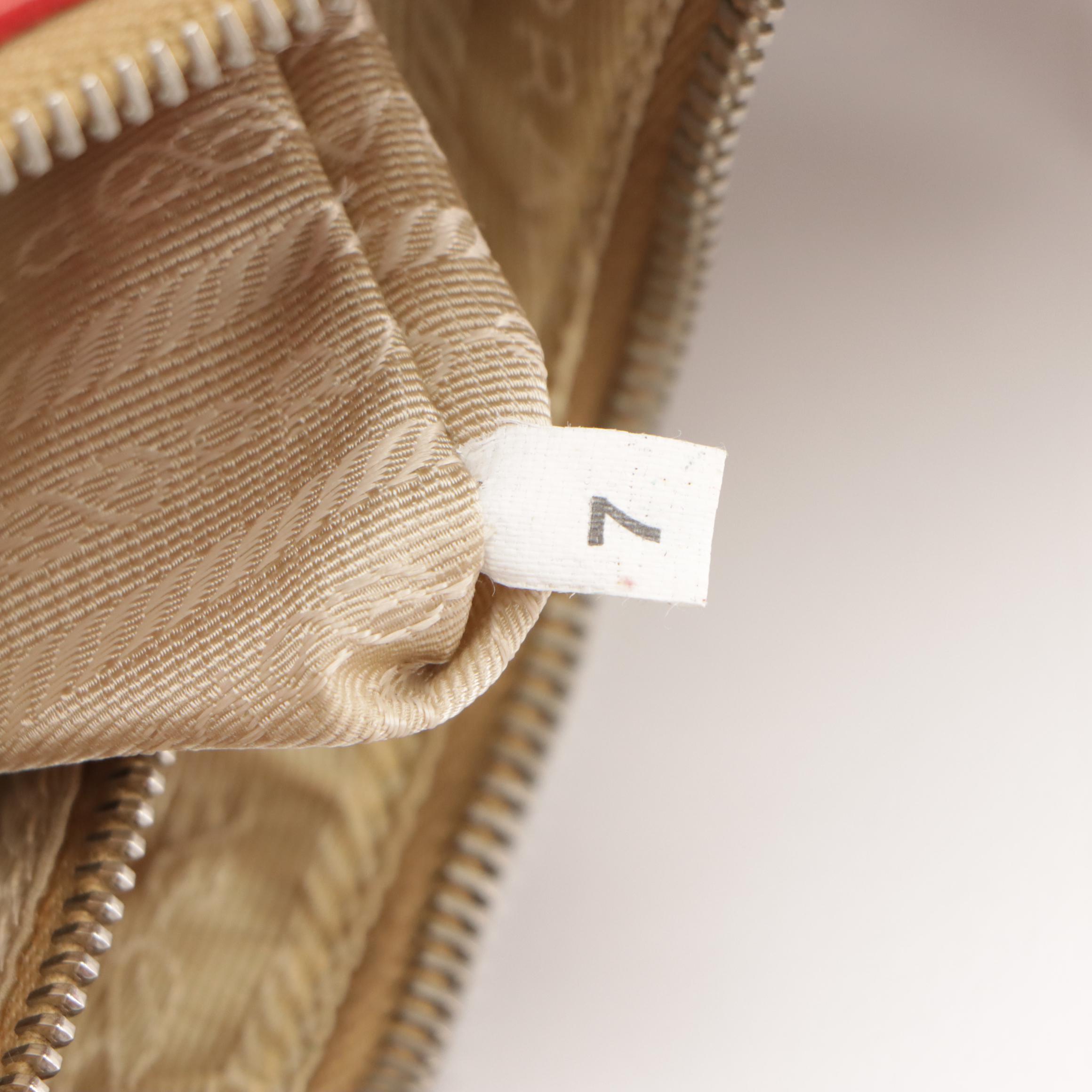 Prada Canapa Hobo Shoulder Bag in Beige Canvas and Cherry Red Leather Trim