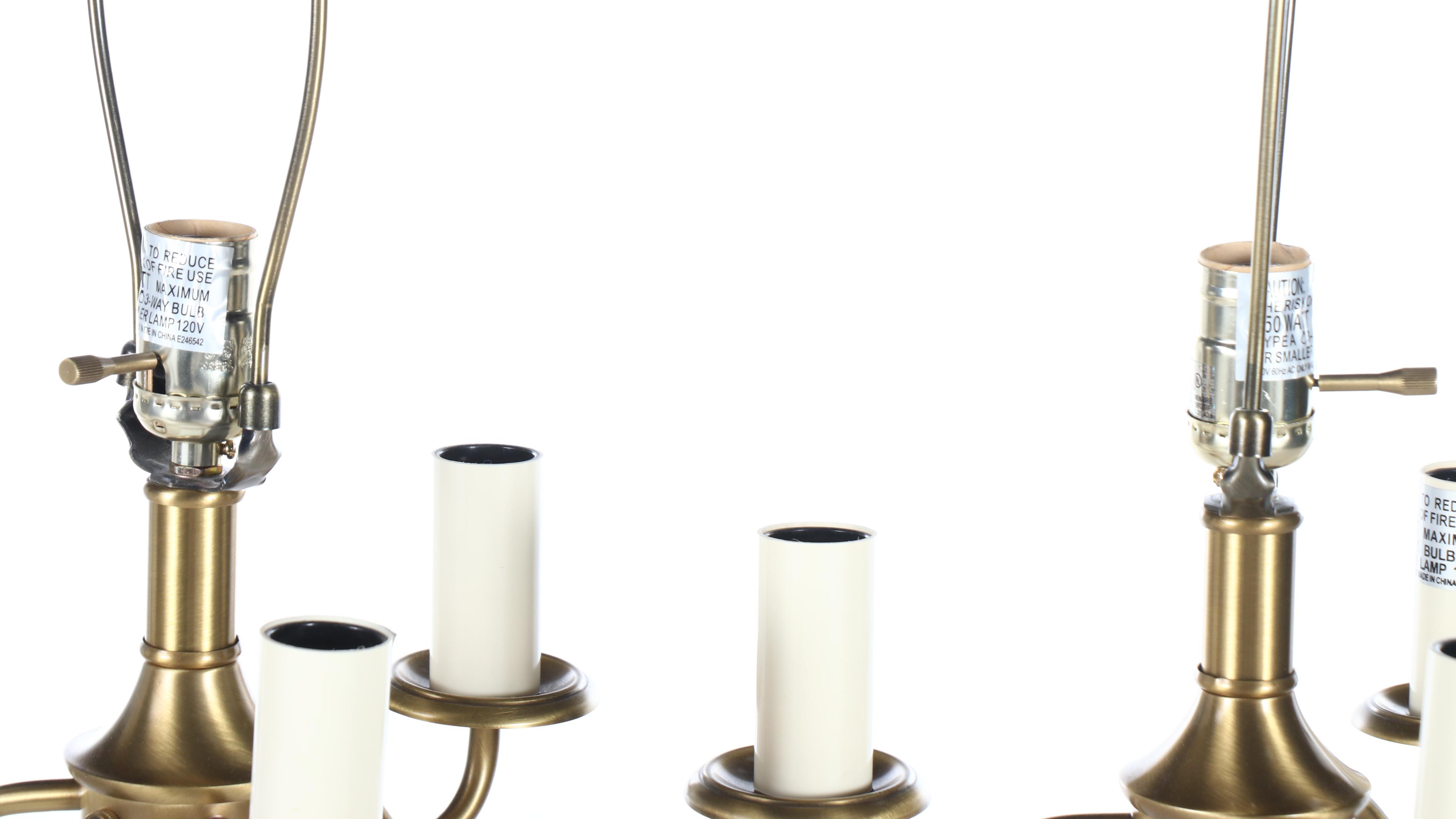 Neoclassical Style Brushed Brass Bouillotte Floor Lamps with Silk Shades, 21st C