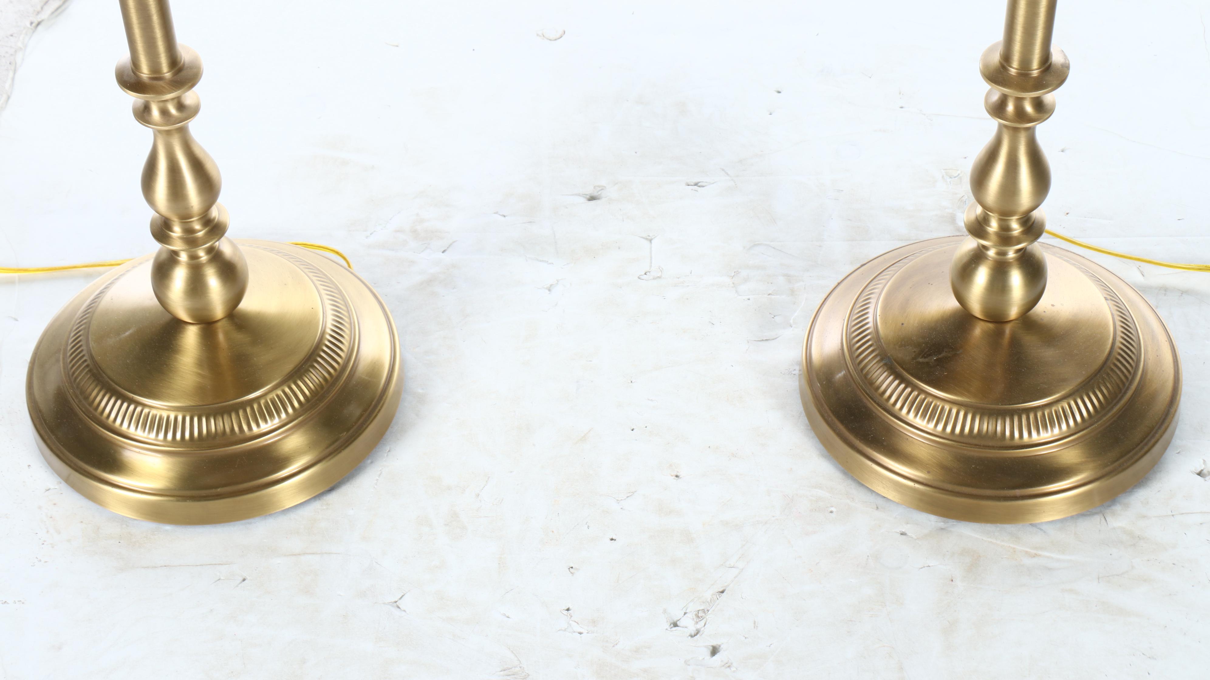 Neoclassical Style Brushed Brass Bouillotte Floor Lamps with Silk Shades, 21st C