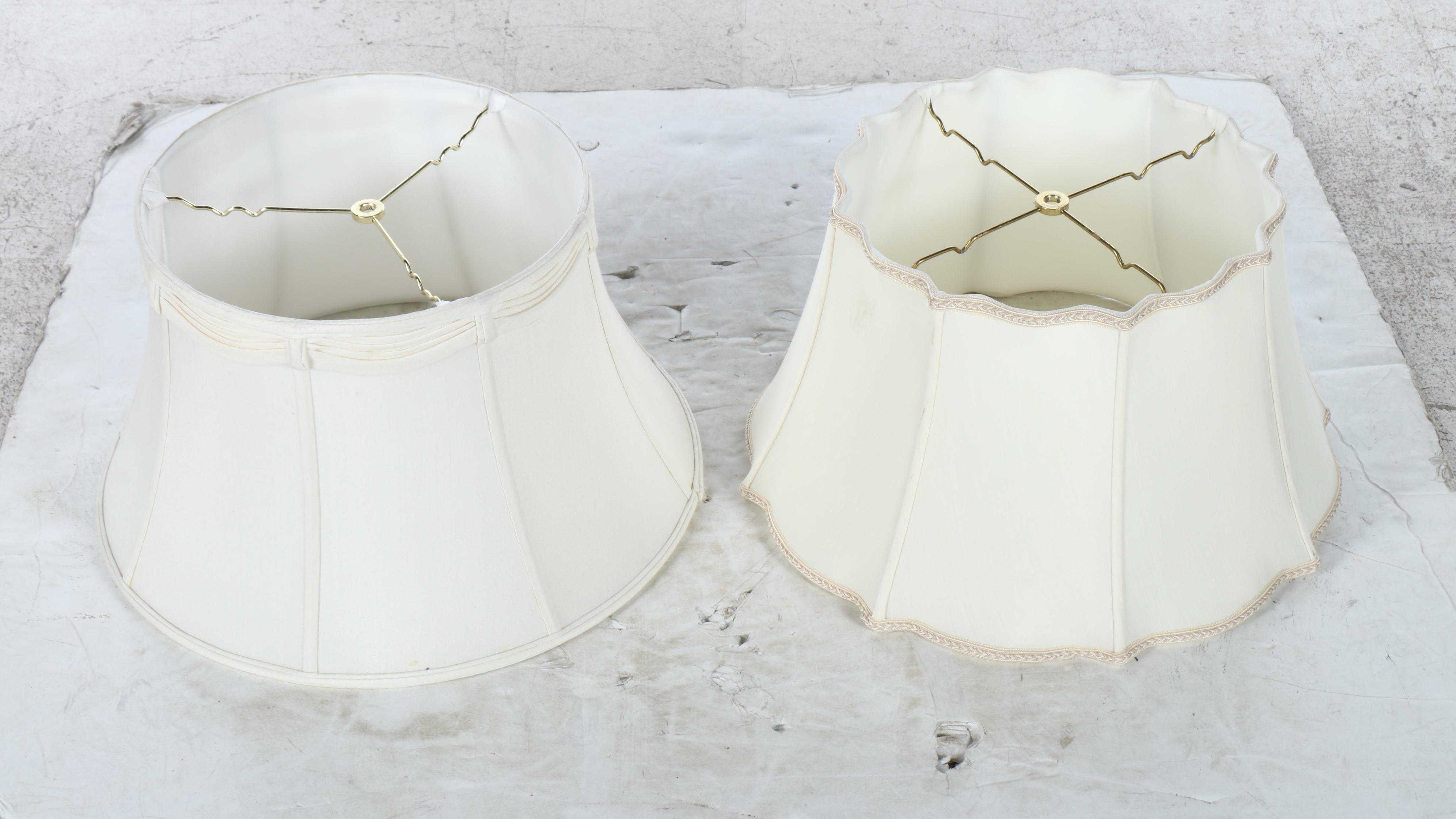 Neoclassical Style Brushed Brass Bouillotte Floor Lamps with Silk Shades, 21st C