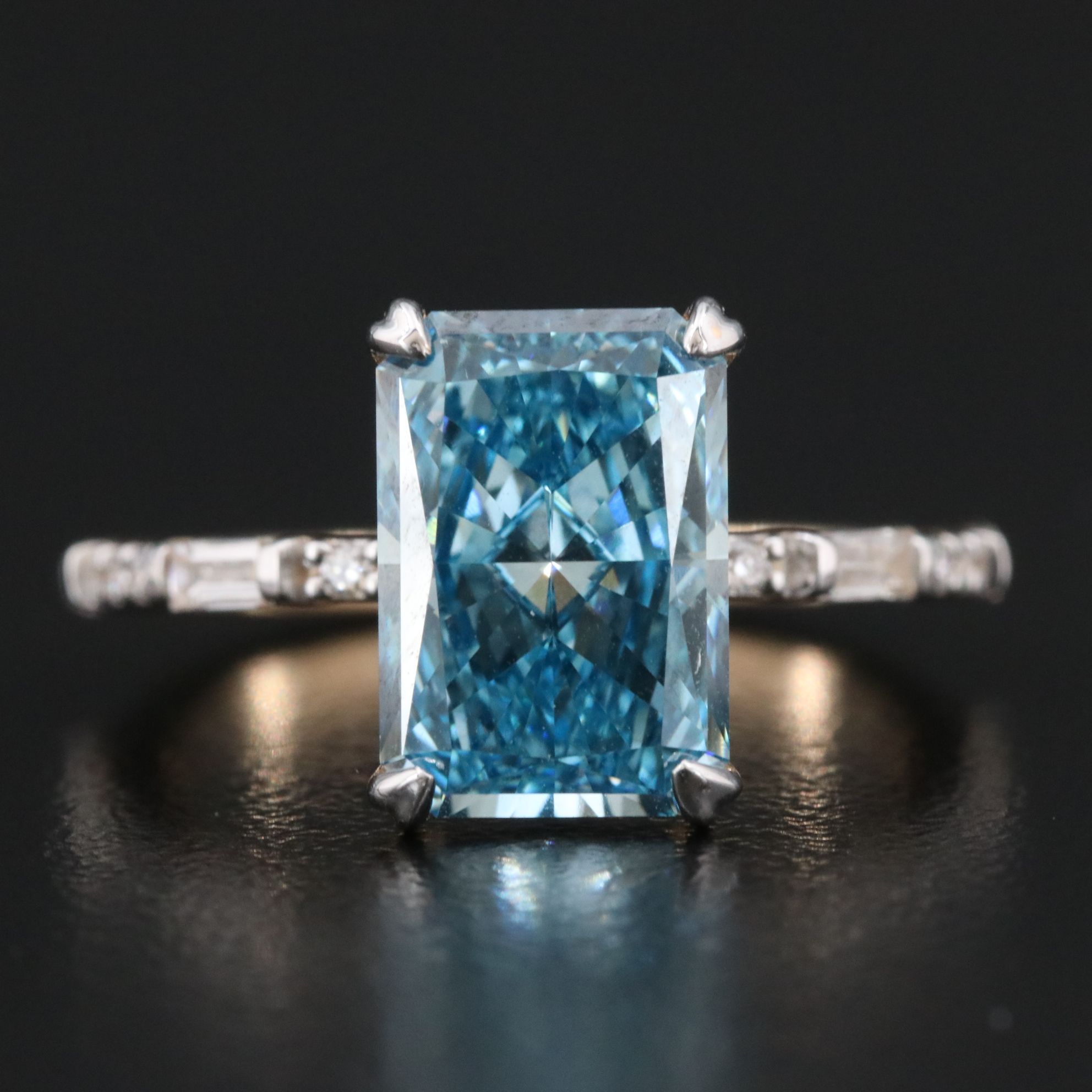 14K 3.80 CTW Lab Grown Diamond Ring with Fancy Blue Center and IGI Report
