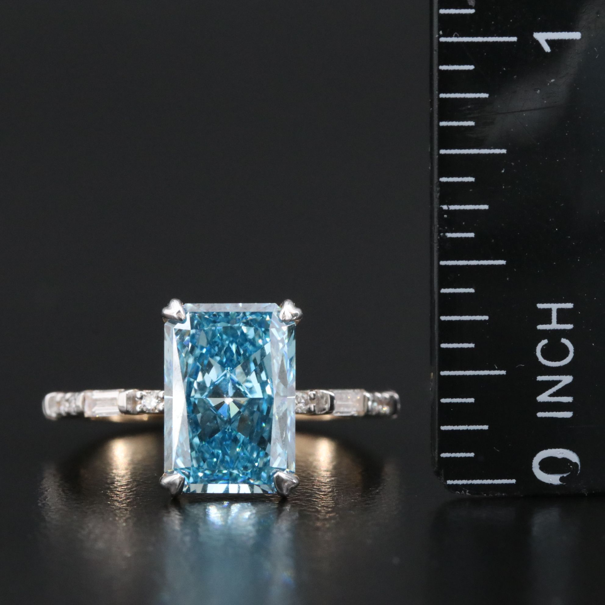 14K 3.80 CTW Lab Grown Diamond Ring with Fancy Blue Center and IGI Report