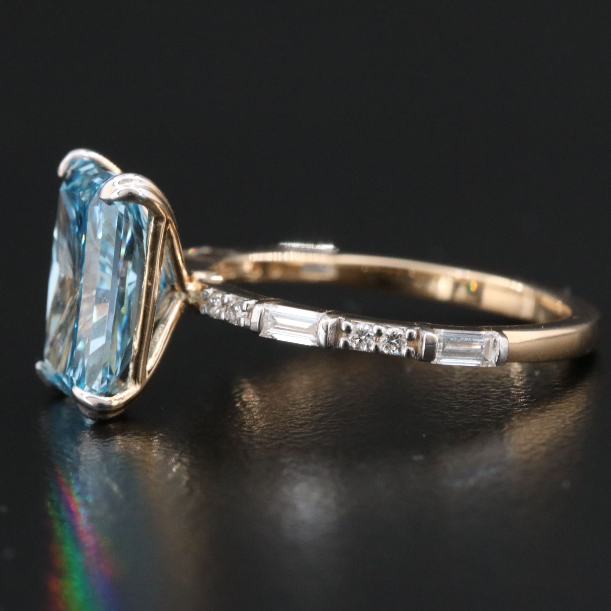 14K 3.80 CTW Lab Grown Diamond Ring with Fancy Blue Center and IGI Report