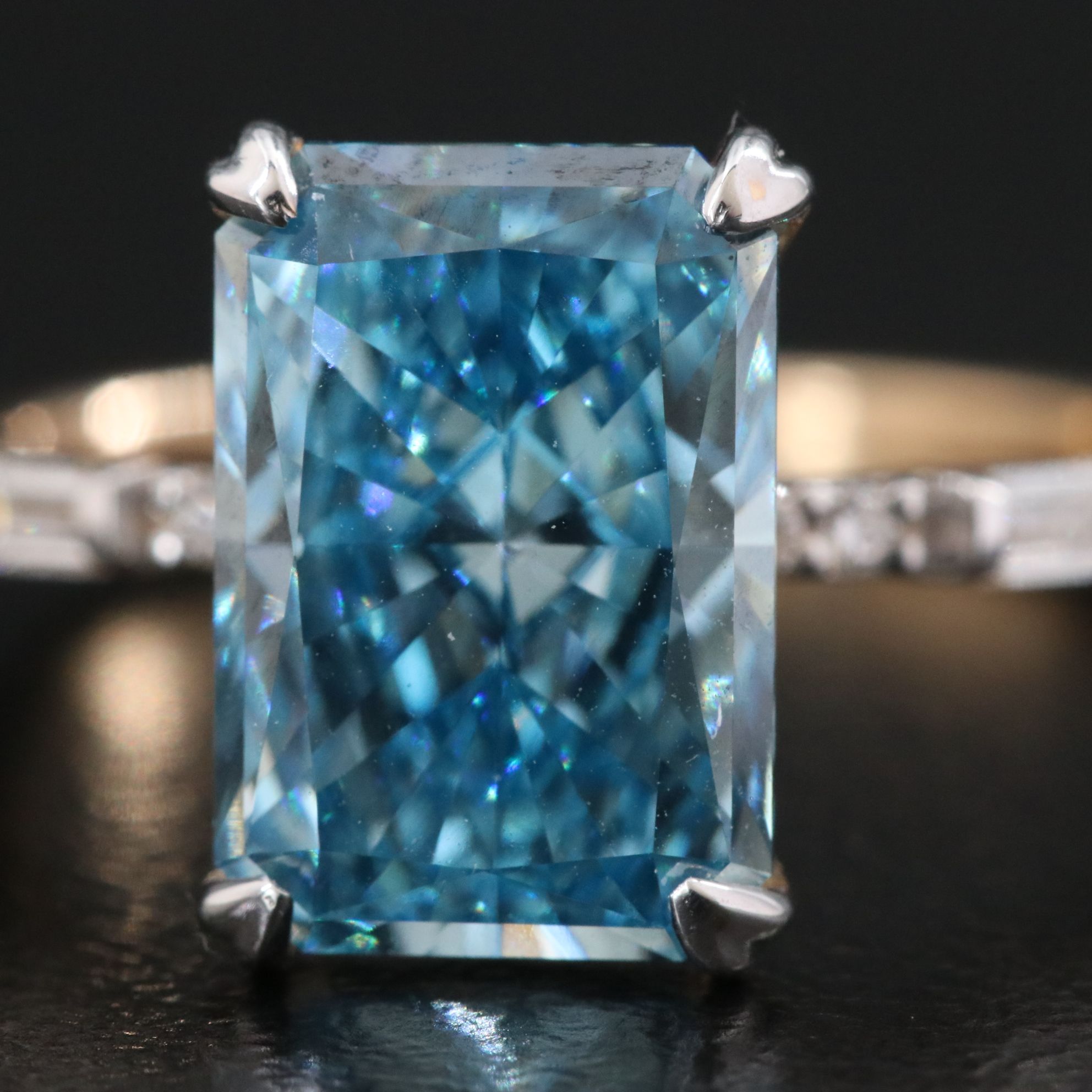 14K 3.80 CTW Lab Grown Diamond Ring with Fancy Blue Center and IGI Report