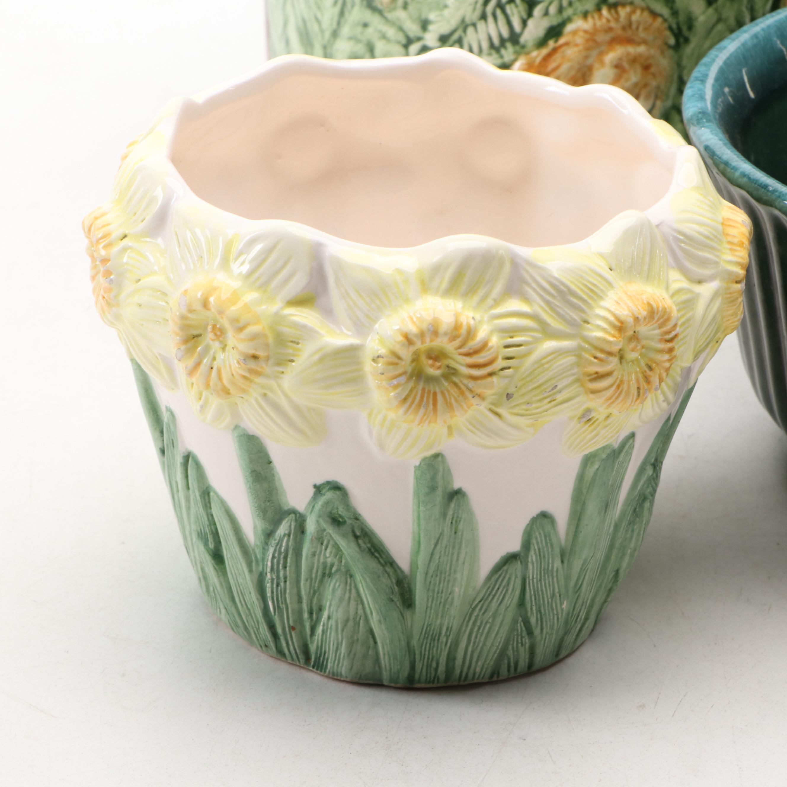 Hull with Other Ceramic Planters and Bottle Vase